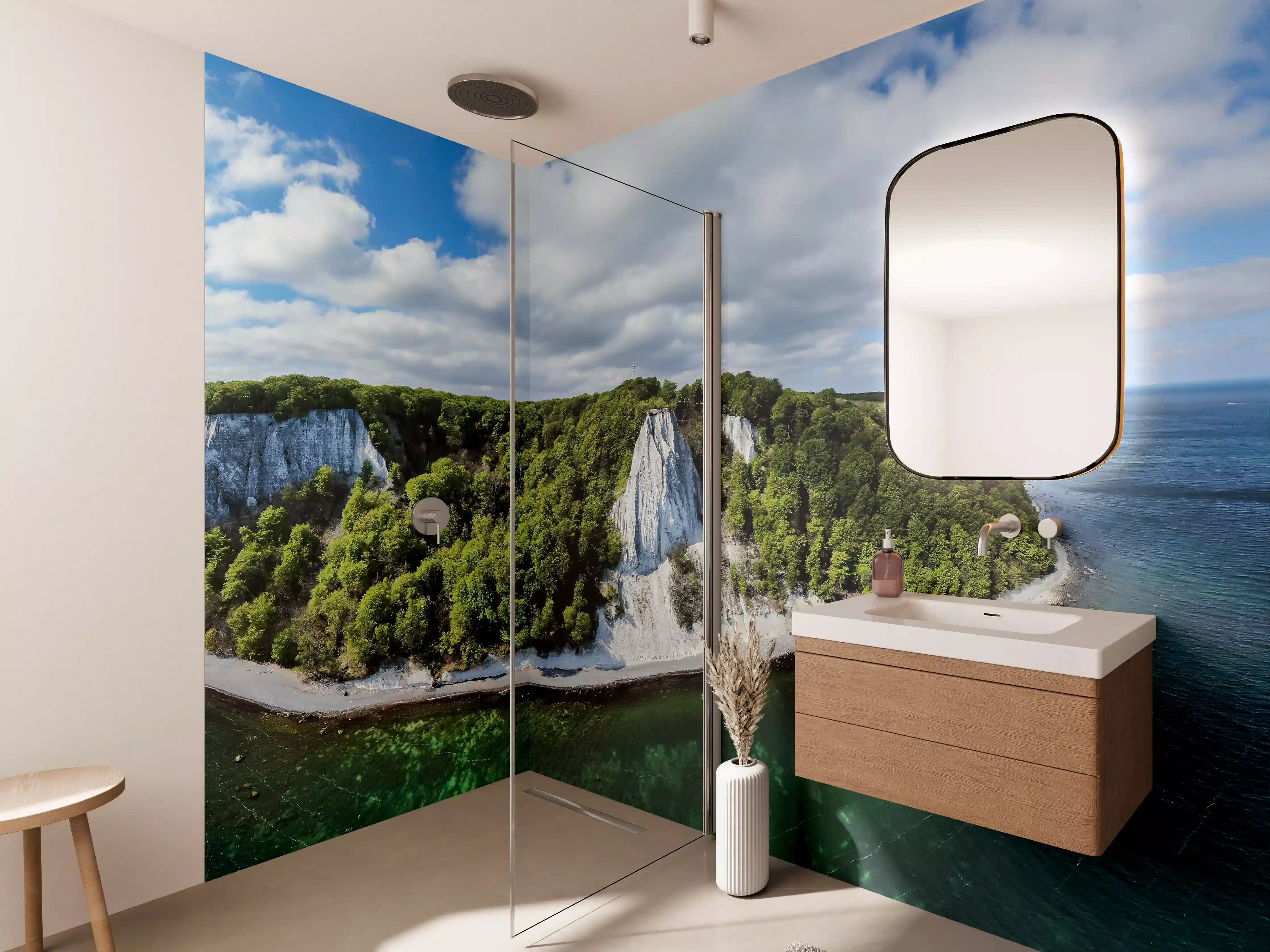 Wandverkleidung Bad - Panoramablick auf den Königsstuhl - Rügen