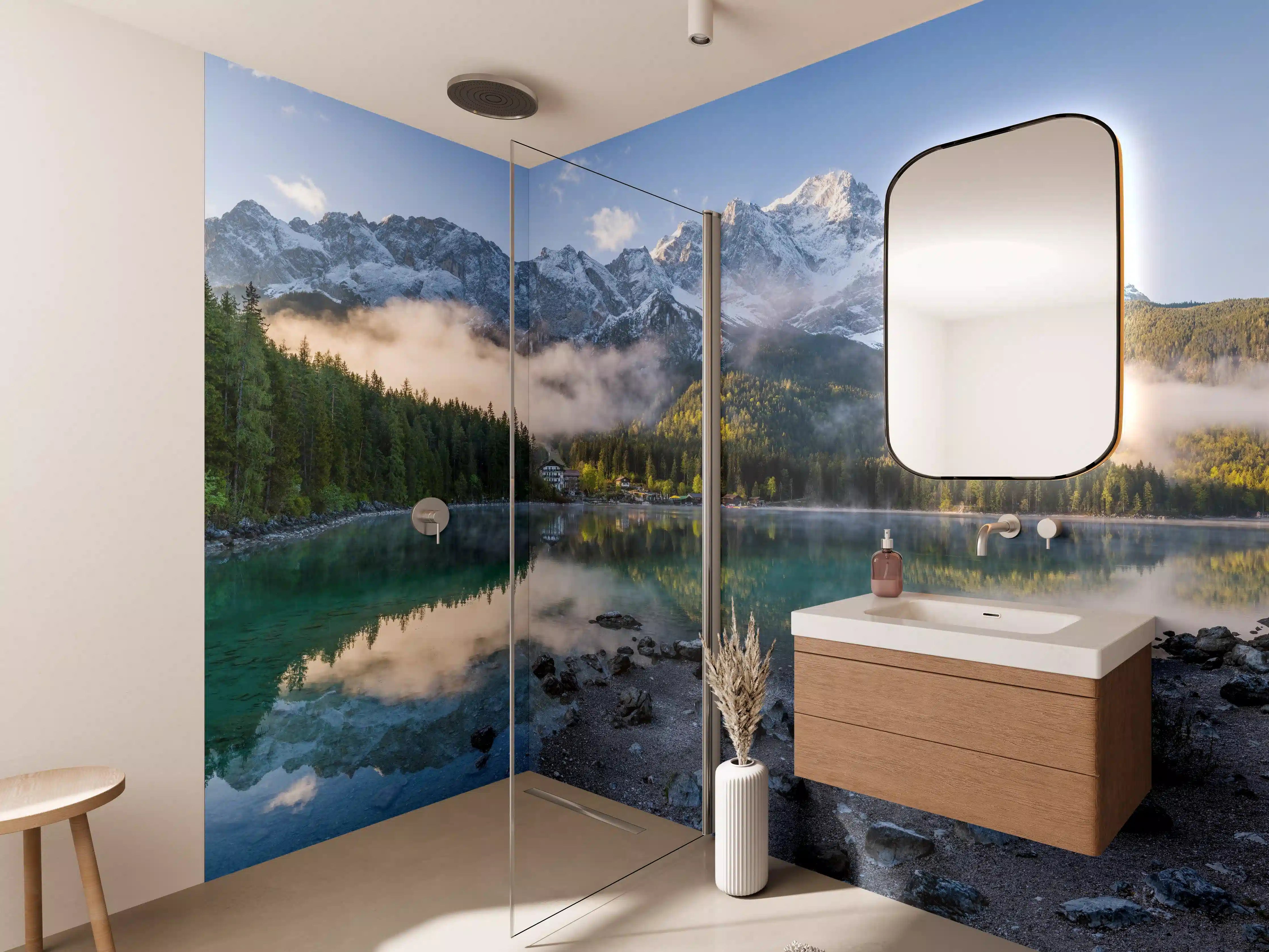 Wandverkleidung Bad - Panoramablick auf die Zugspitze