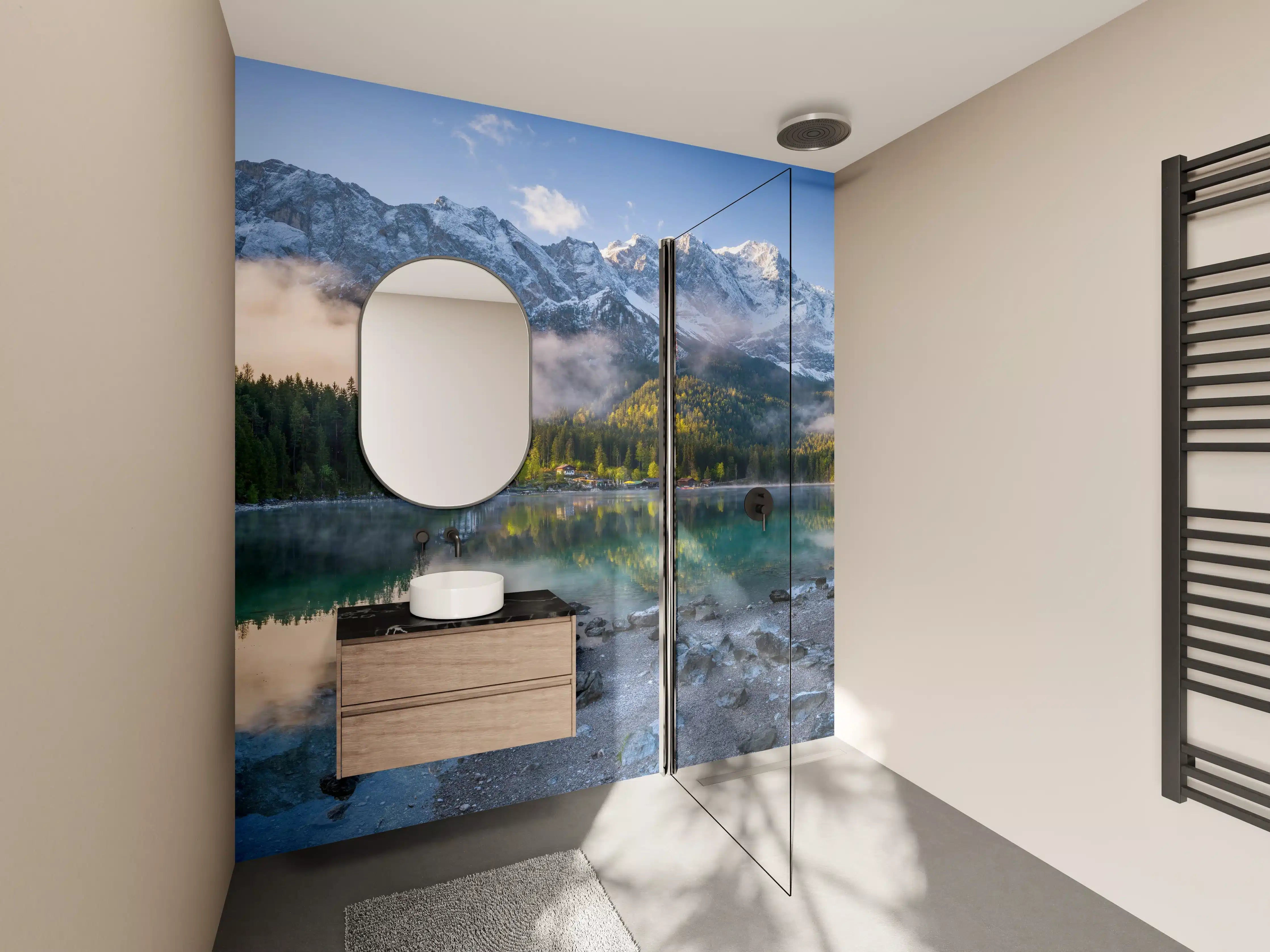 Wandverkleidung Bad - Panoramablick auf die Zugspitze
