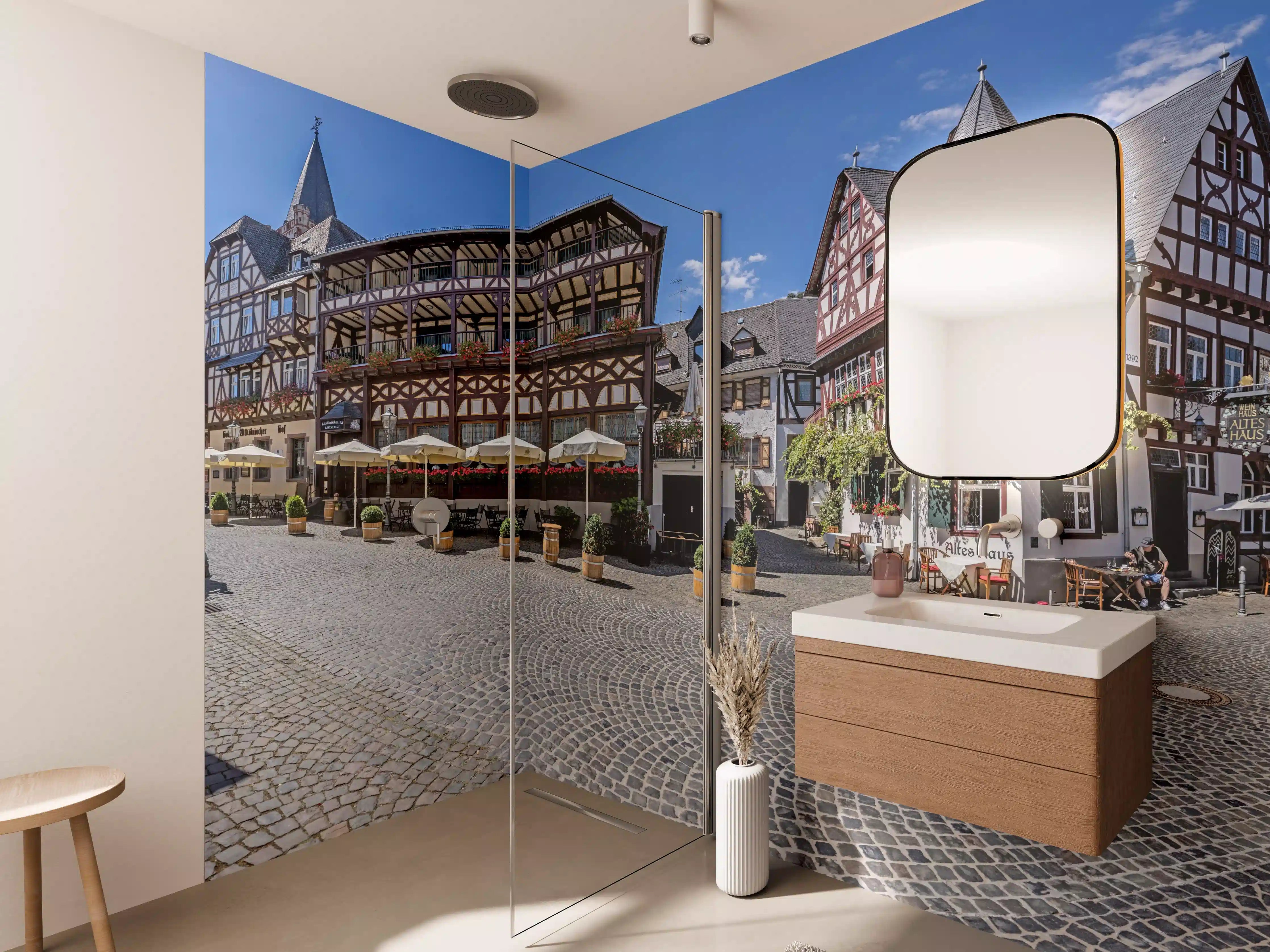 Wandverkleidung Bad - Panoramablick über Bacharach