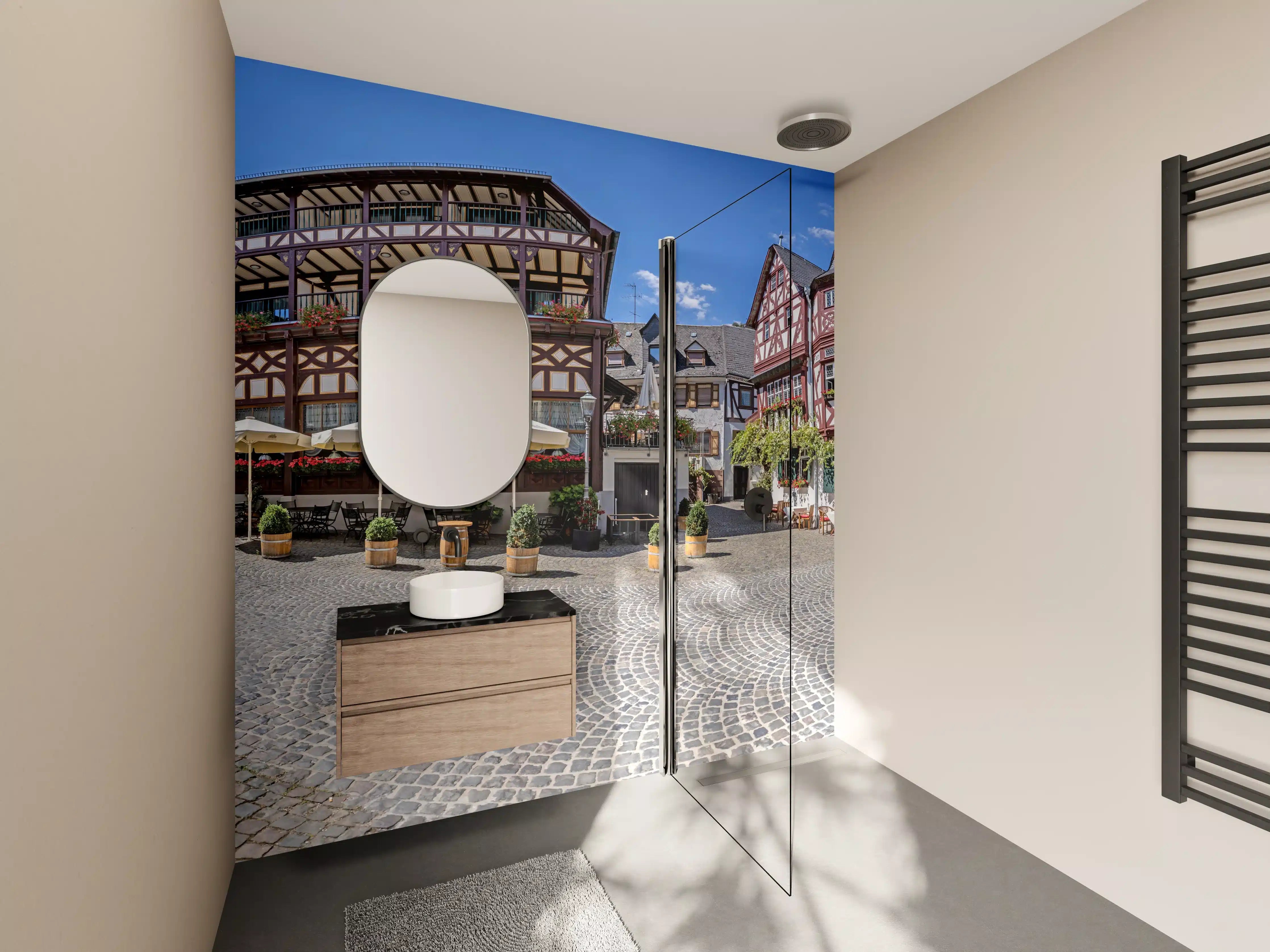 Wandverkleidung Bad - Panoramablick über Bacharach