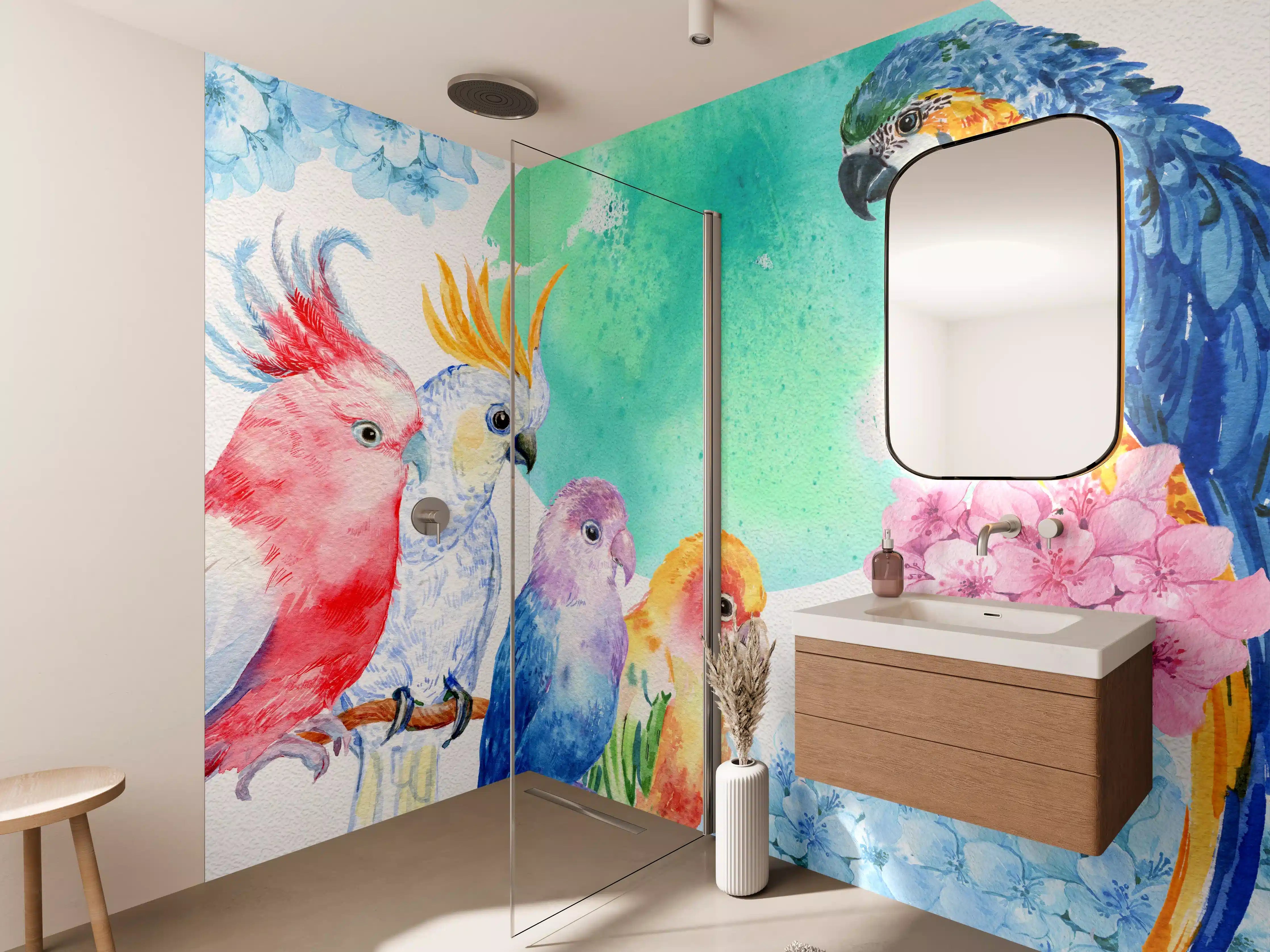 Wandverkleidung Bad - Papagei Aquarell - exotisch