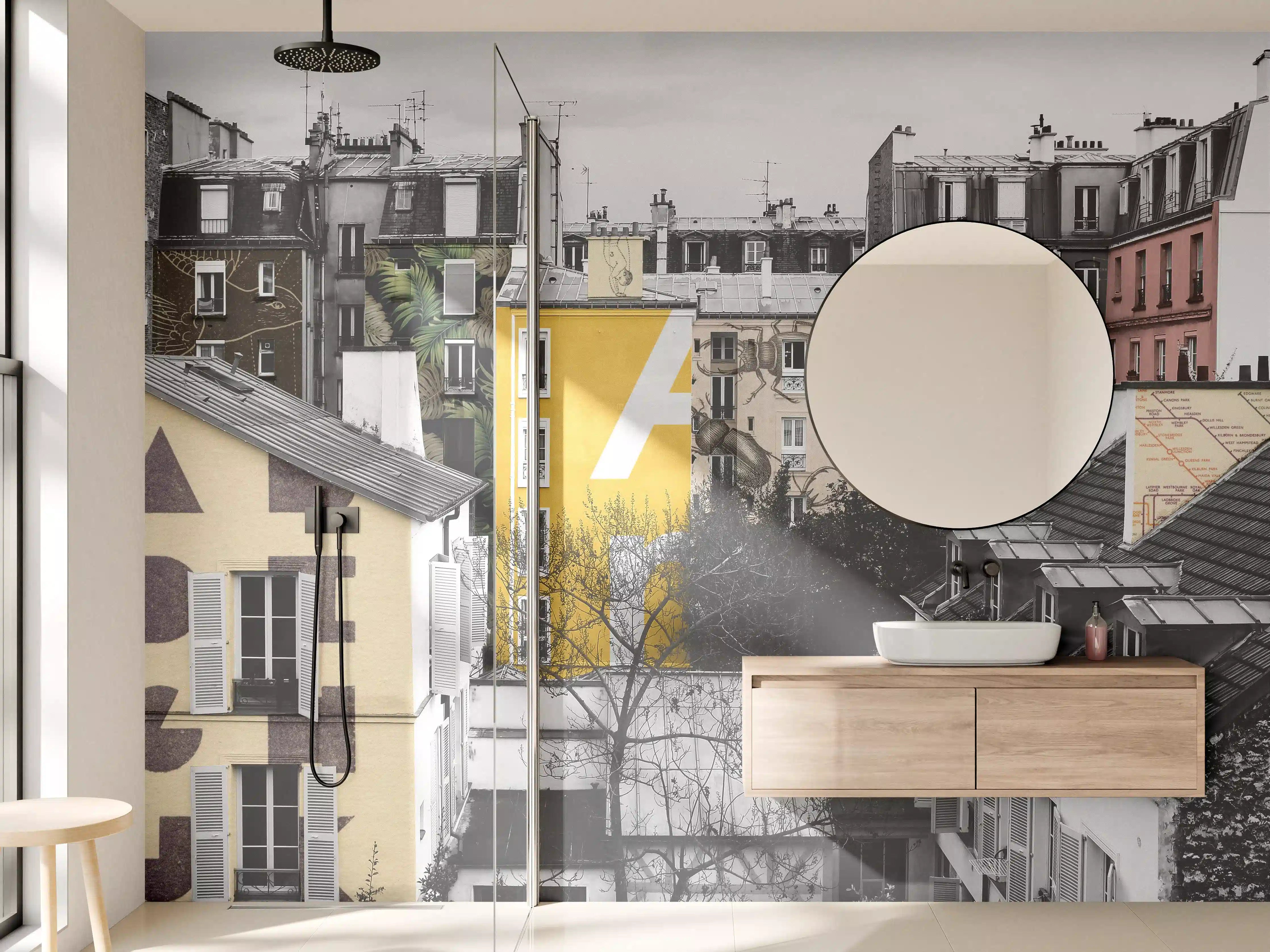 Wandverkleidung Bad - Paris Grau-Gelb-Highlight