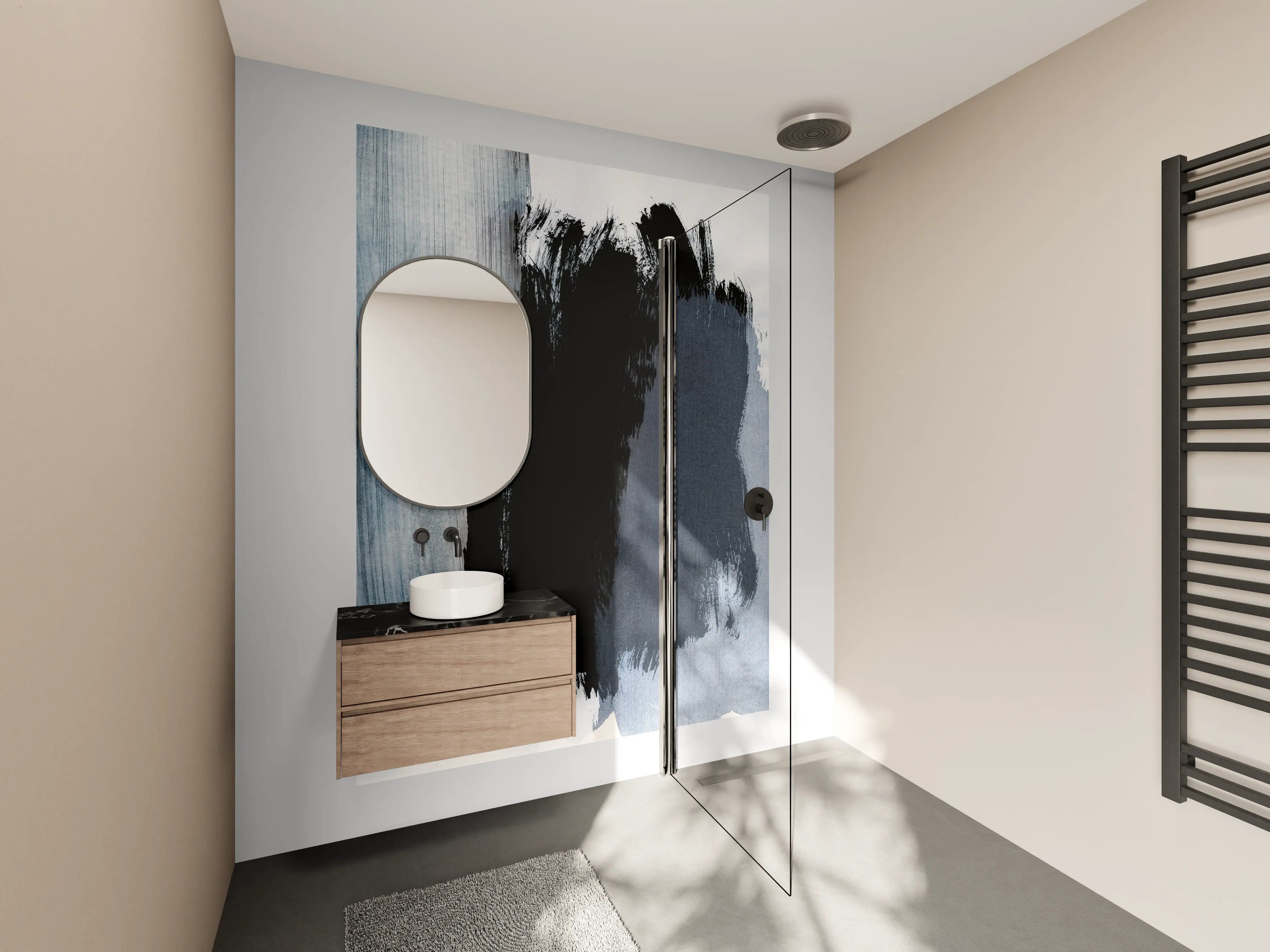 Wandverkleidung Bad - Pastell-Blaugraue Abstraktion