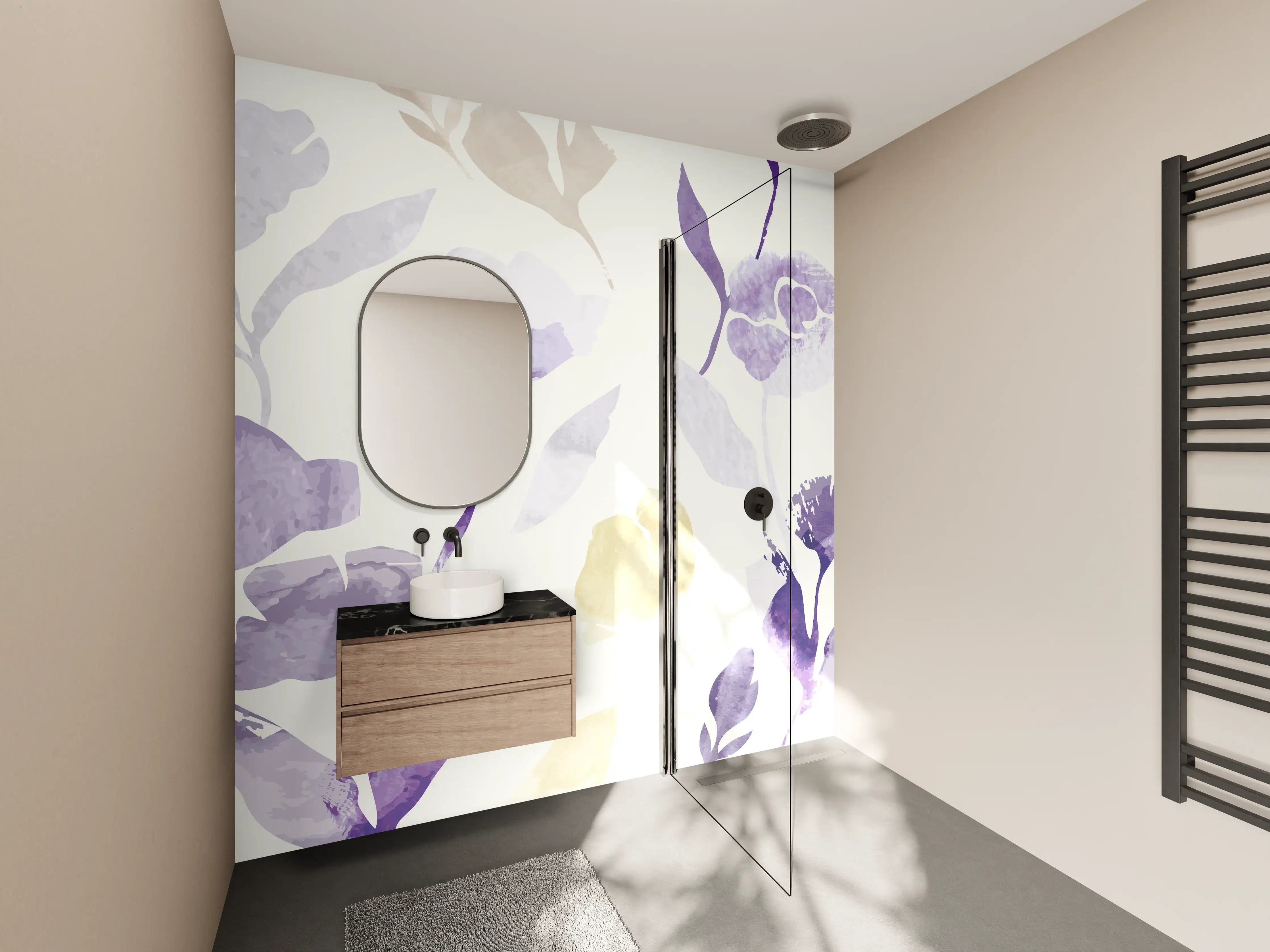 Wandverkleidung Bad - Pastell Blumen Aquarell Design