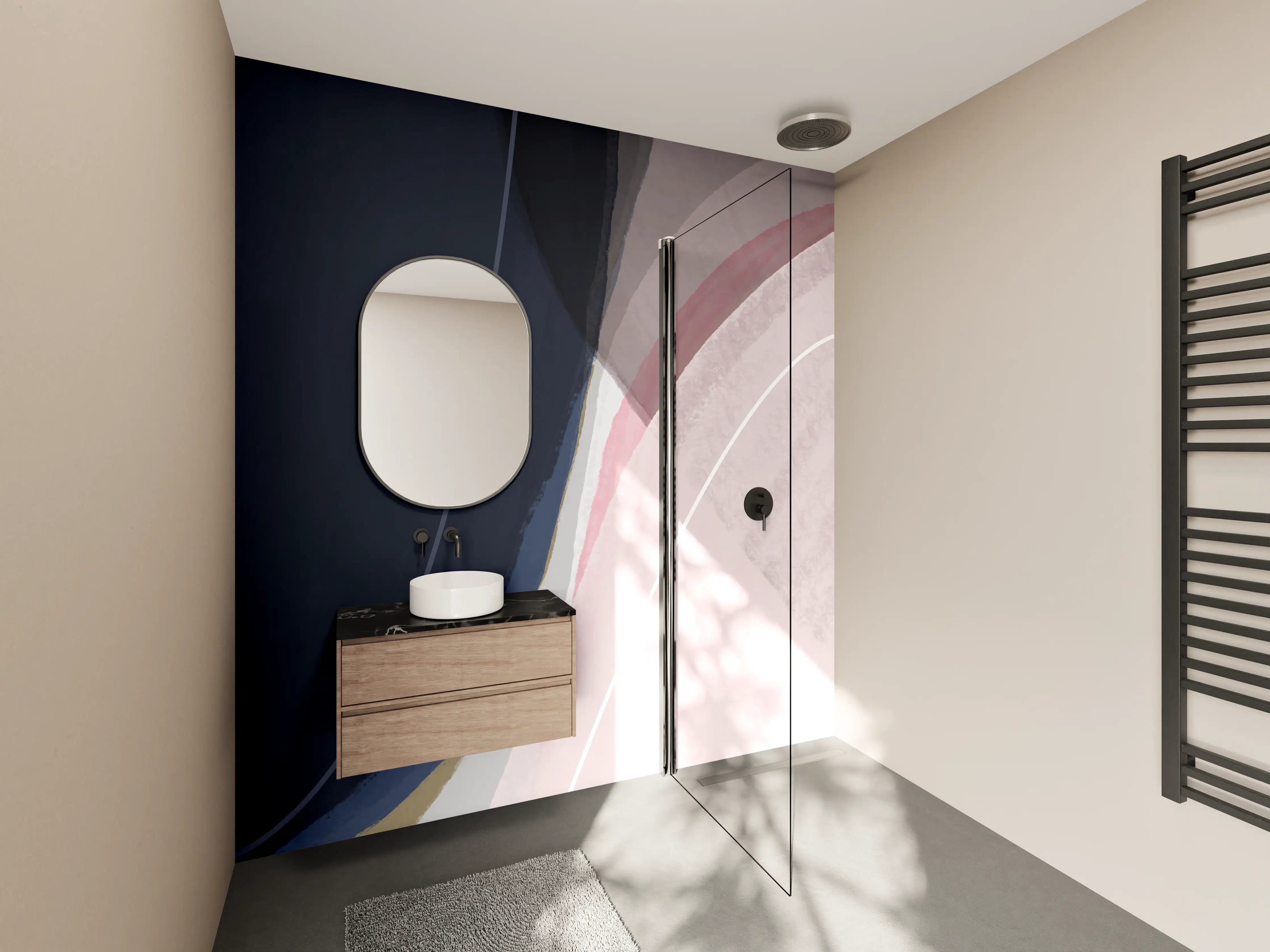 Wandverkleidung Bad - Pastell Grau Blau Abstraktion
