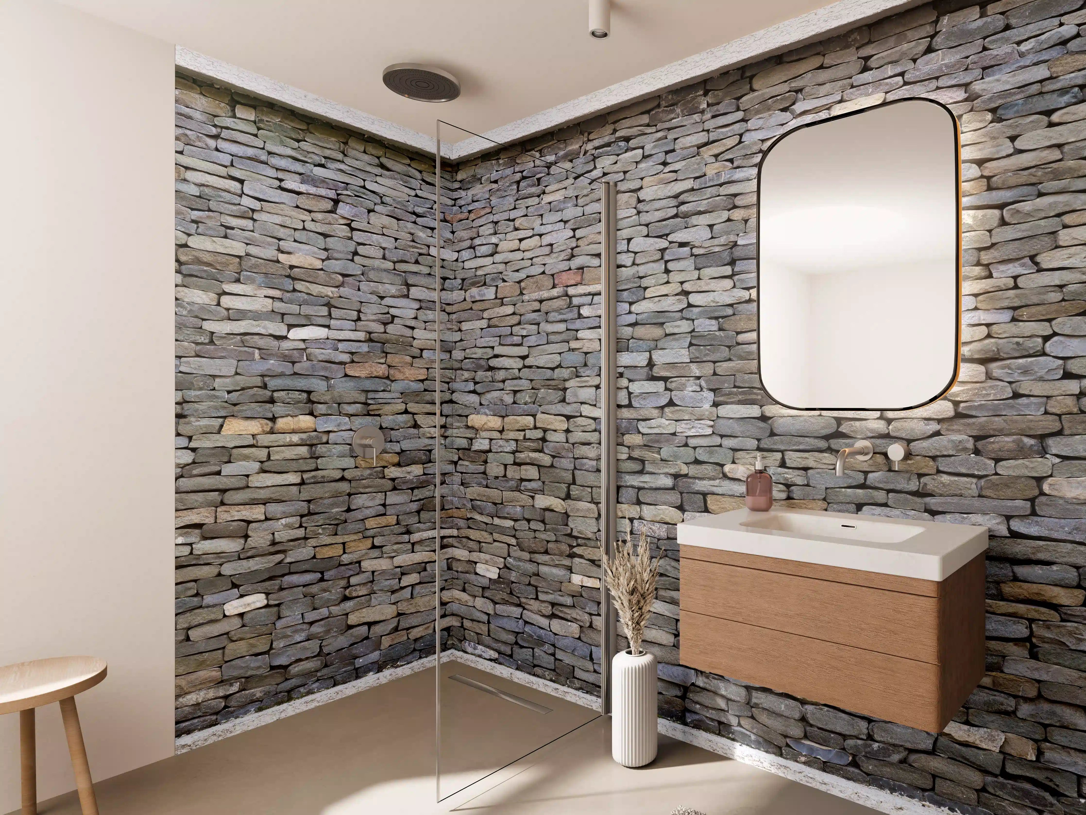 Wandverkleidung Bad - Pastellfarbene Steinmauer