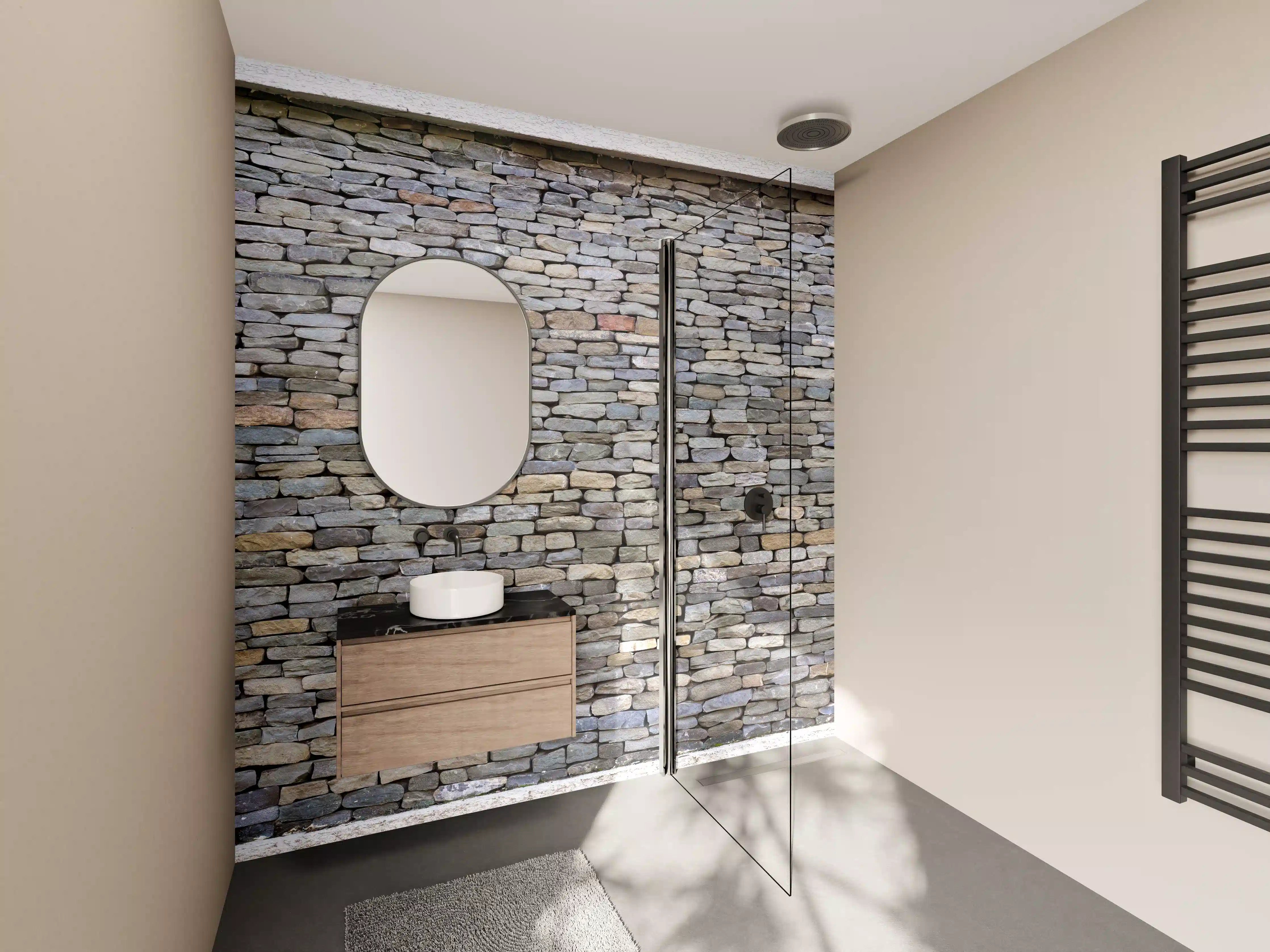 Wandverkleidung Bad - Pastellfarbene Steinmauer