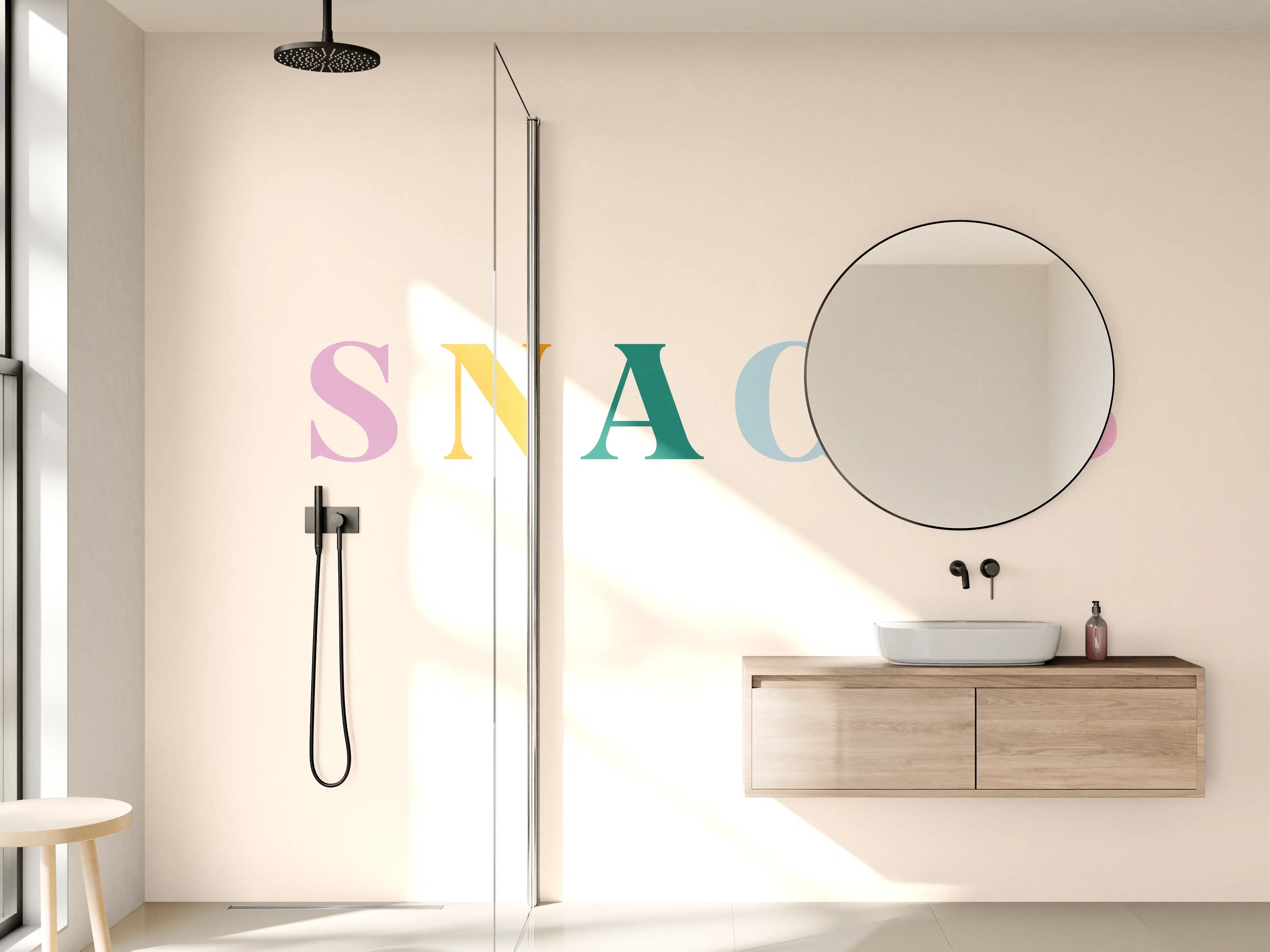 Wandverkleidung Bad - Pastellfarbene 'SNACKS' Schrift