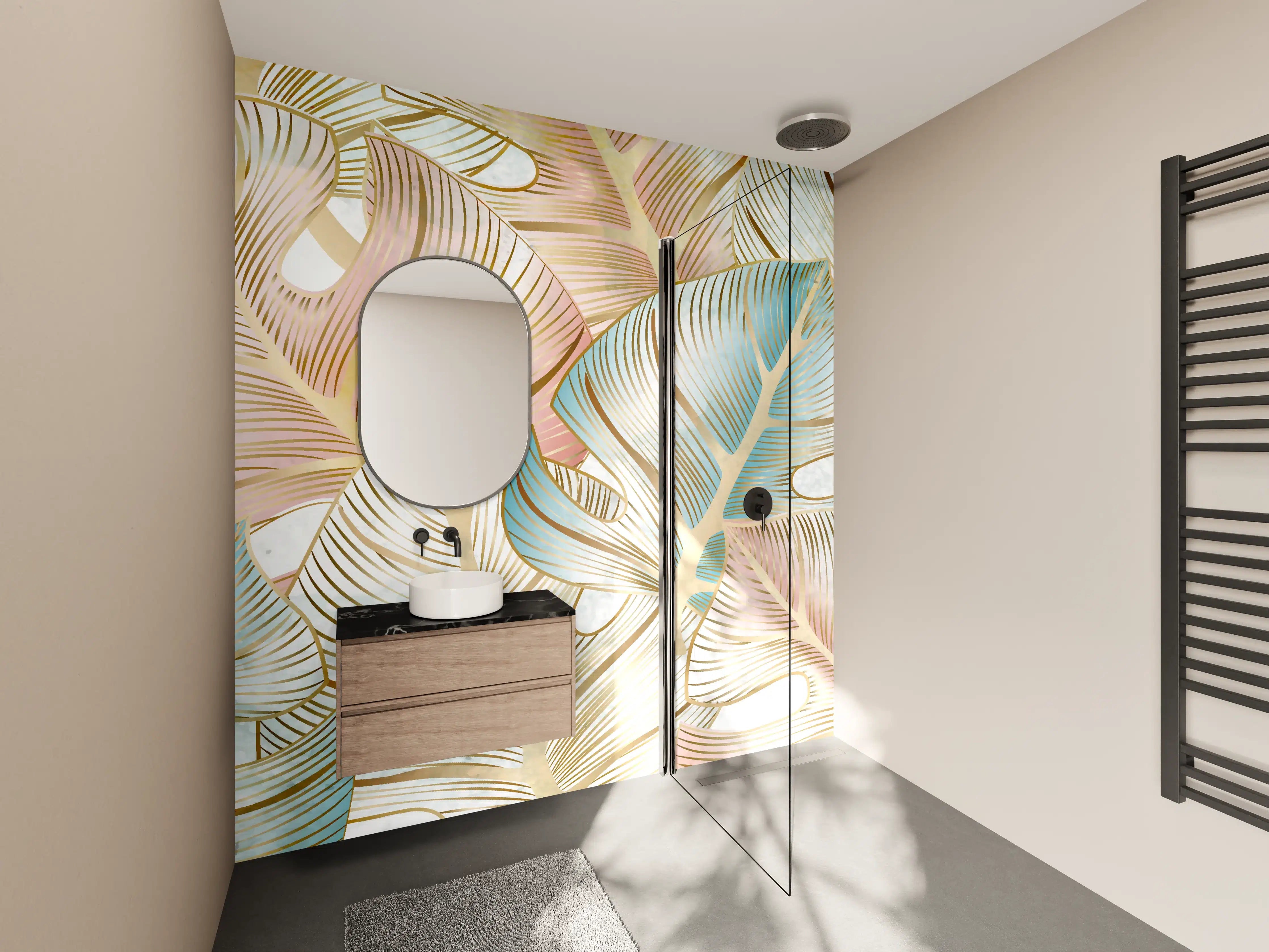 Wandverkleidung Bad - Pastellfarbenes Blattmuster Design