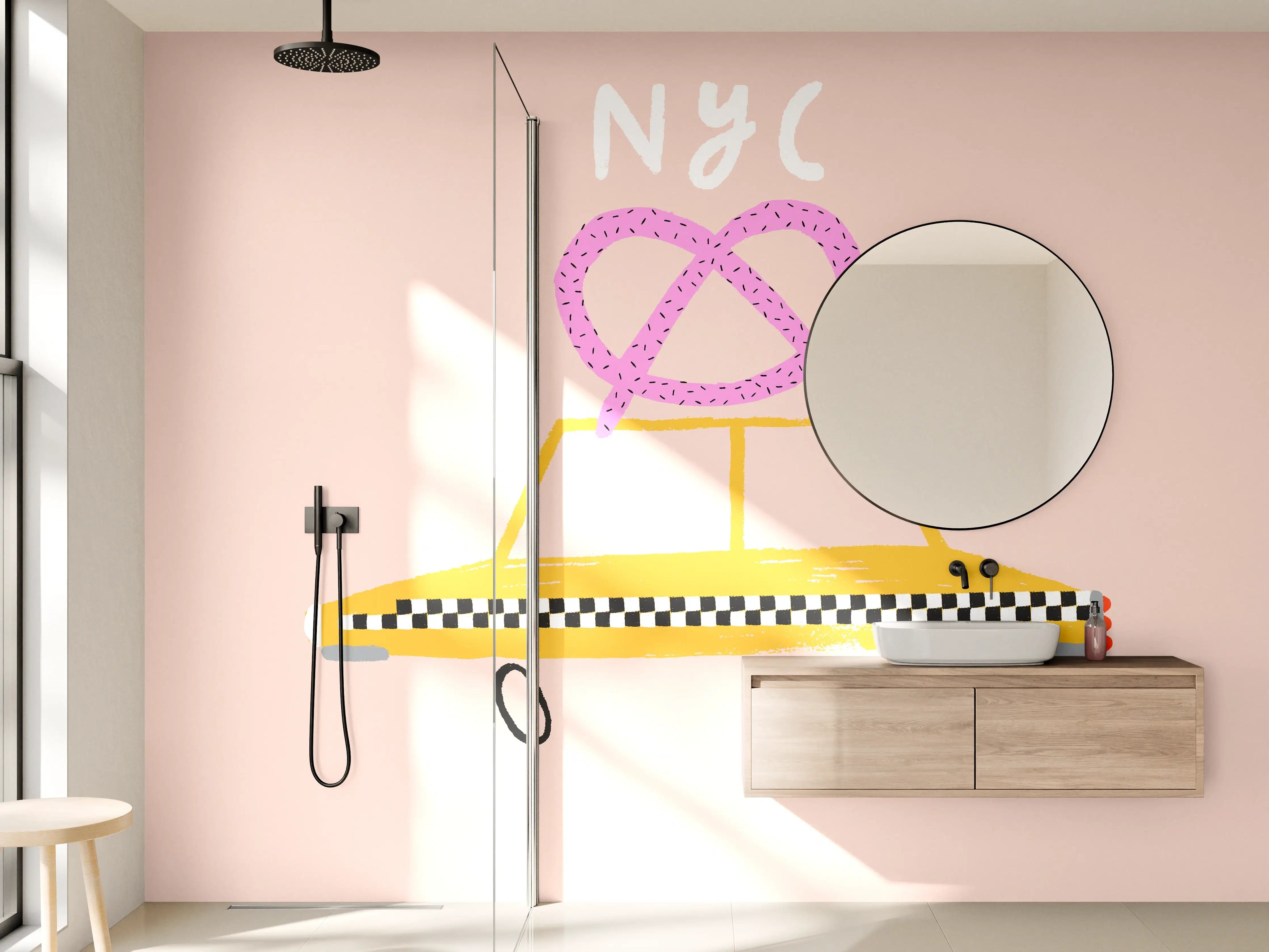 Wandverkleidung Bad - Pastellfarbenes NYC Taxi-Design