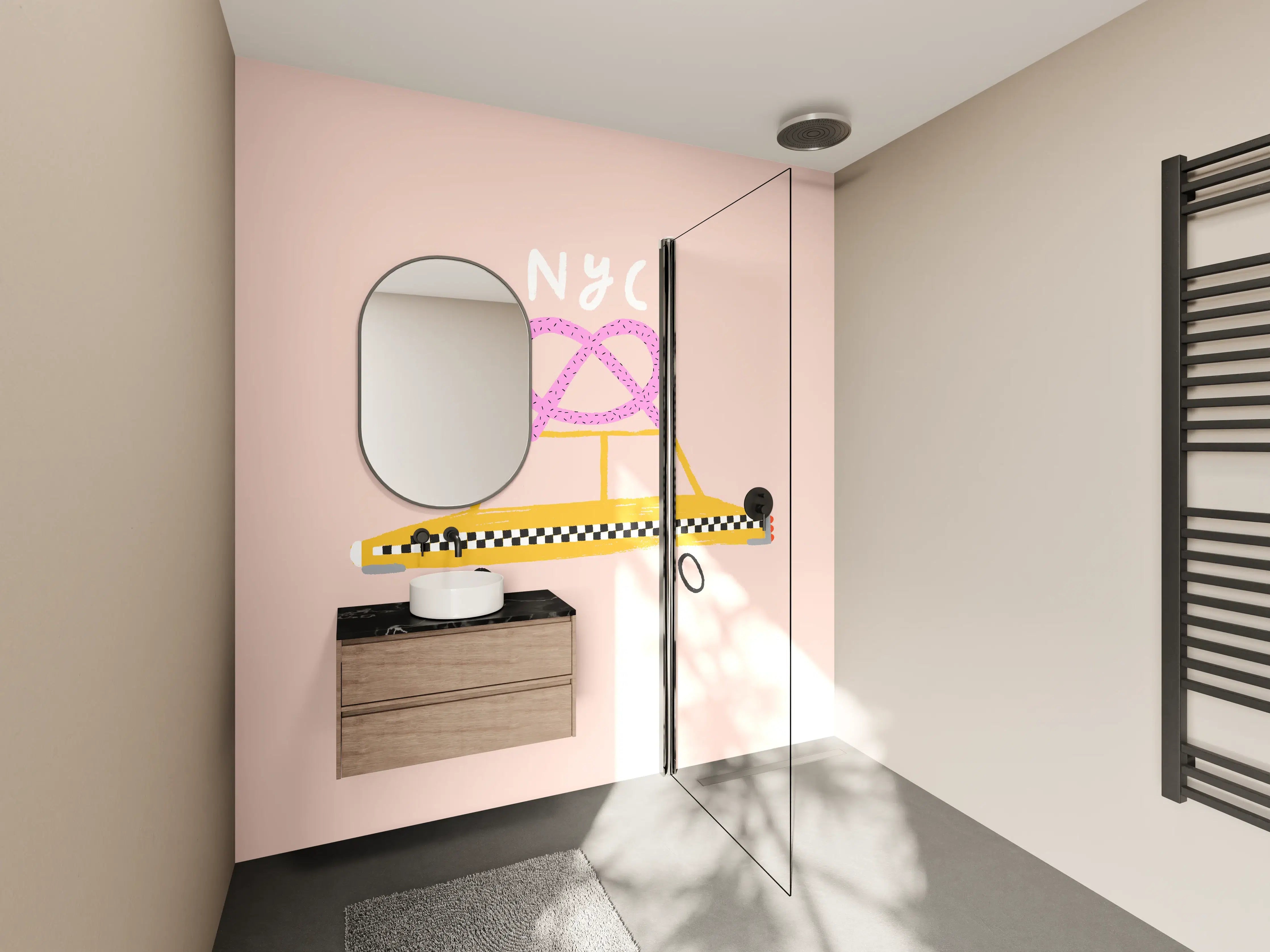Wandverkleidung Bad - Pastellfarbenes NYC Taxi-Design