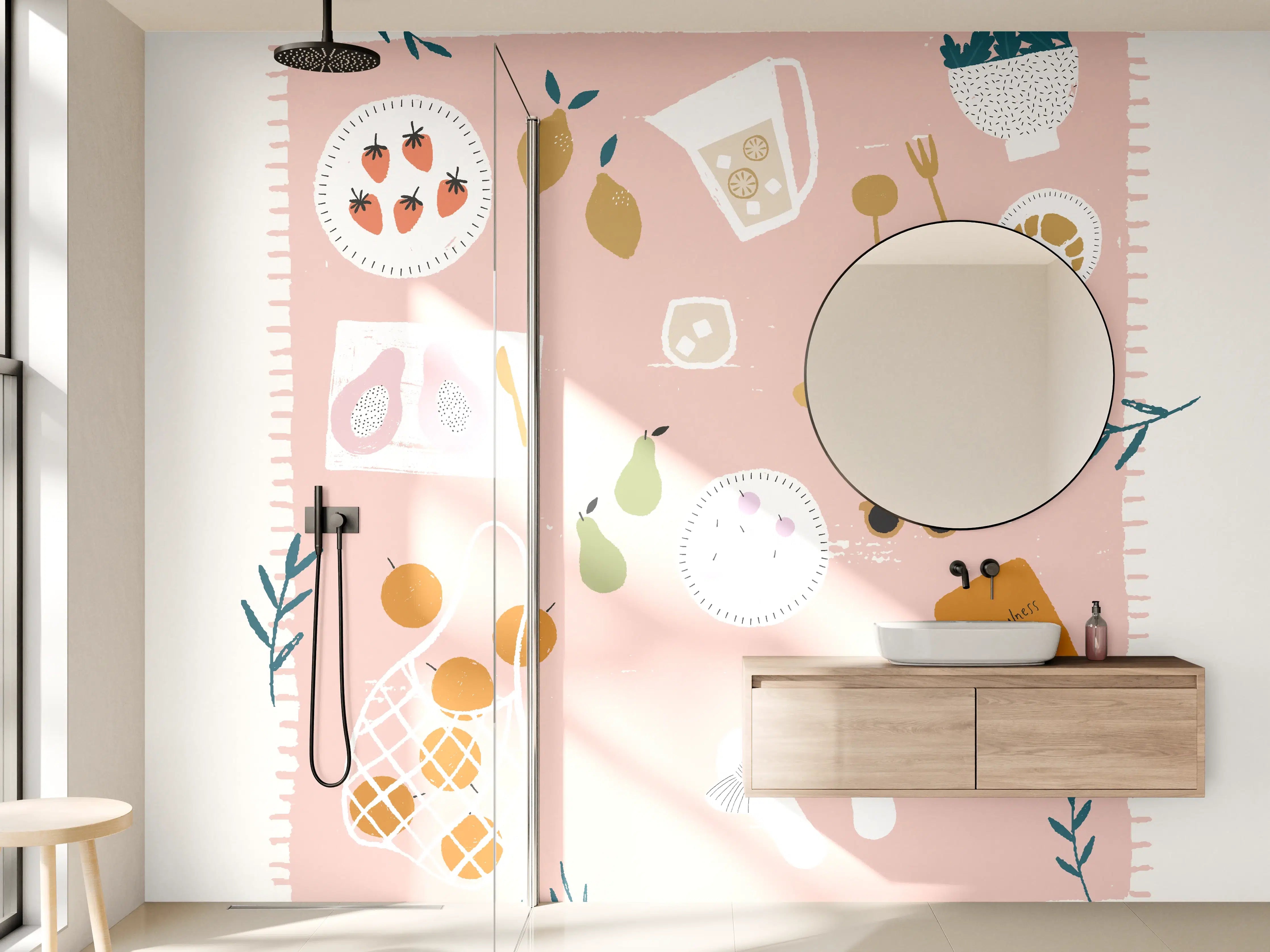 Wandverkleidung Bad - Pastellfarbenes Picknick-Design