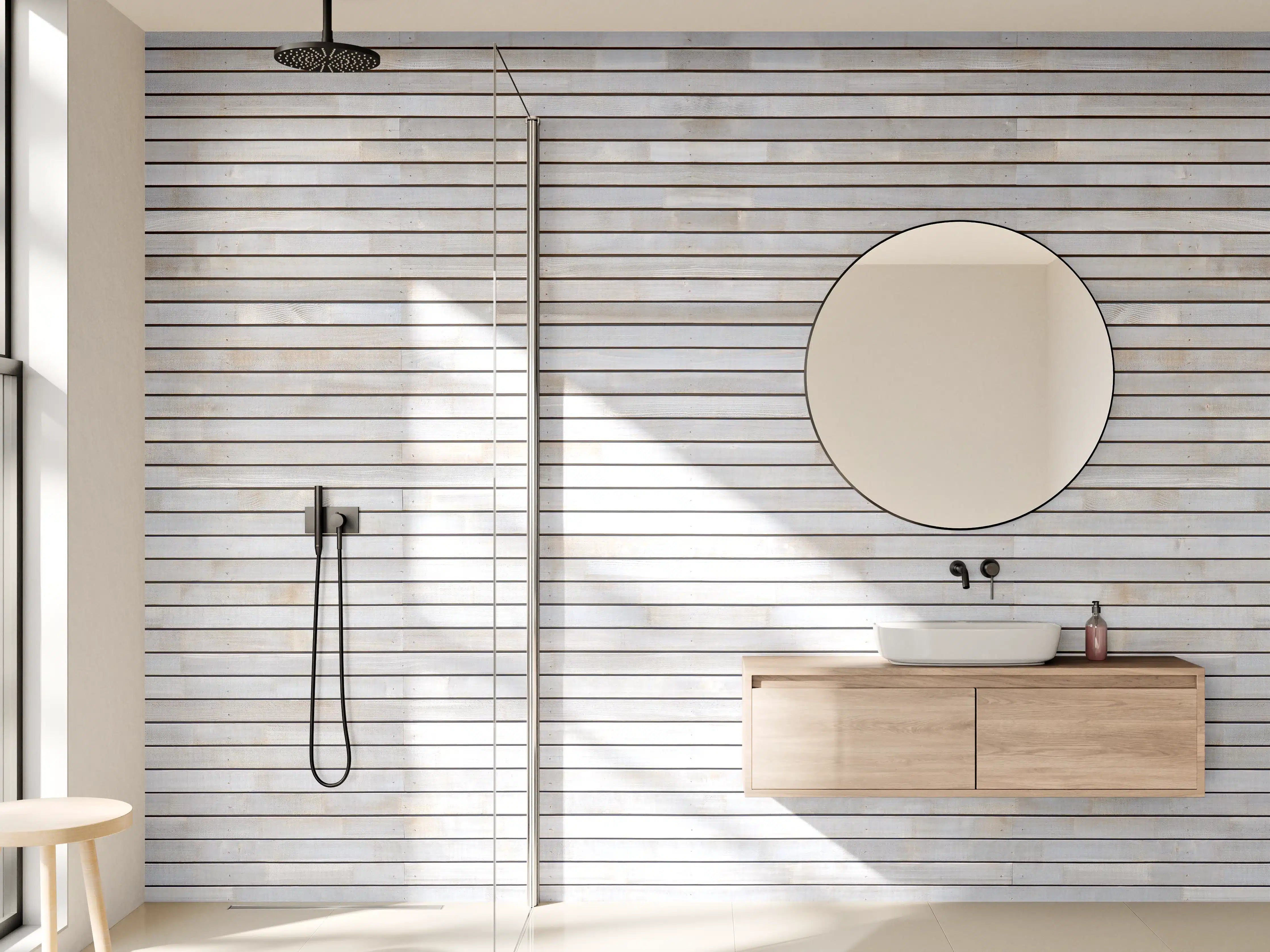 Wandverkleidung Bad - Pastellfarbige Holzfassade