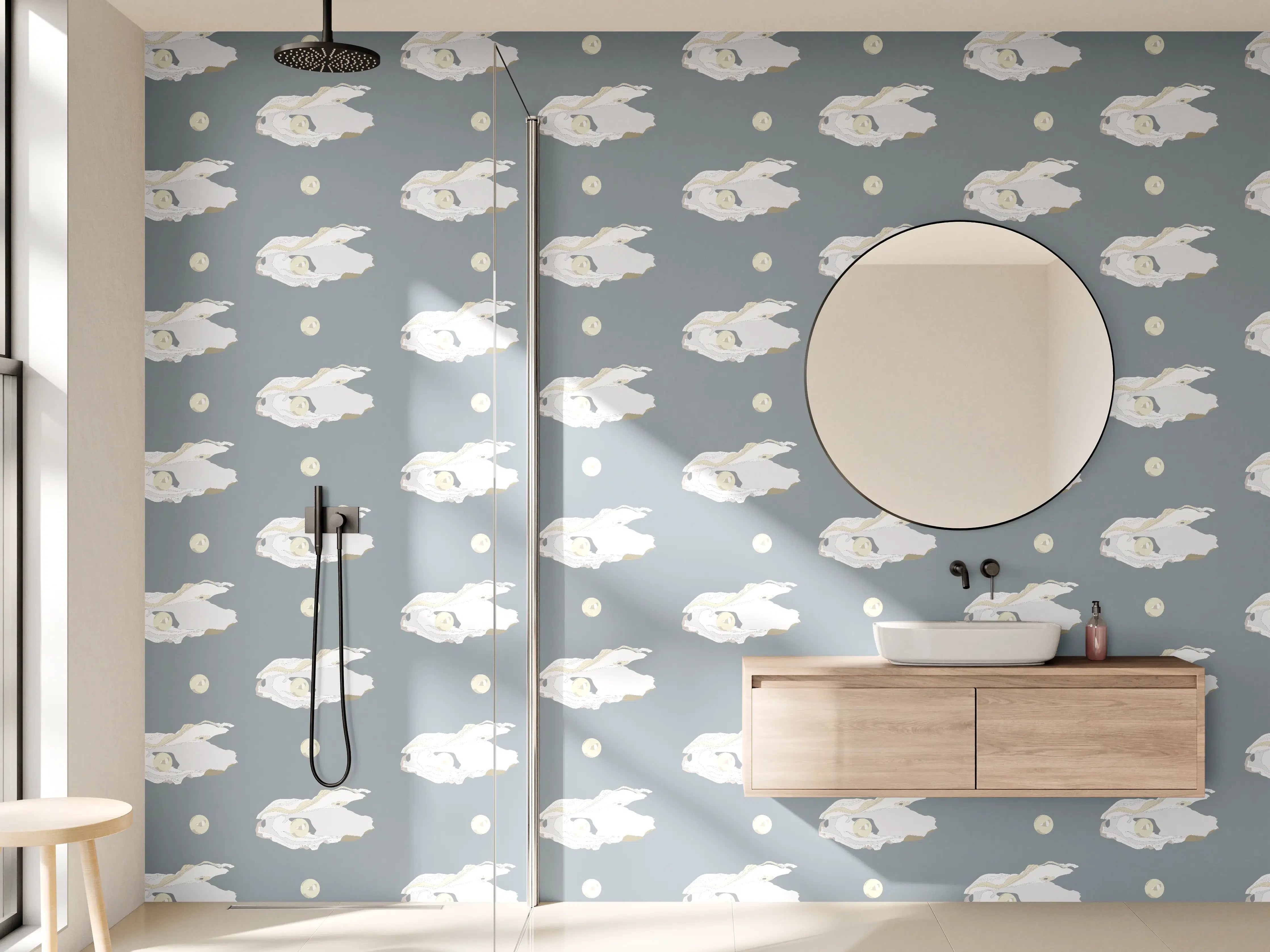 Wandverkleidung Bad - Perlen-Muschelmuster Grau