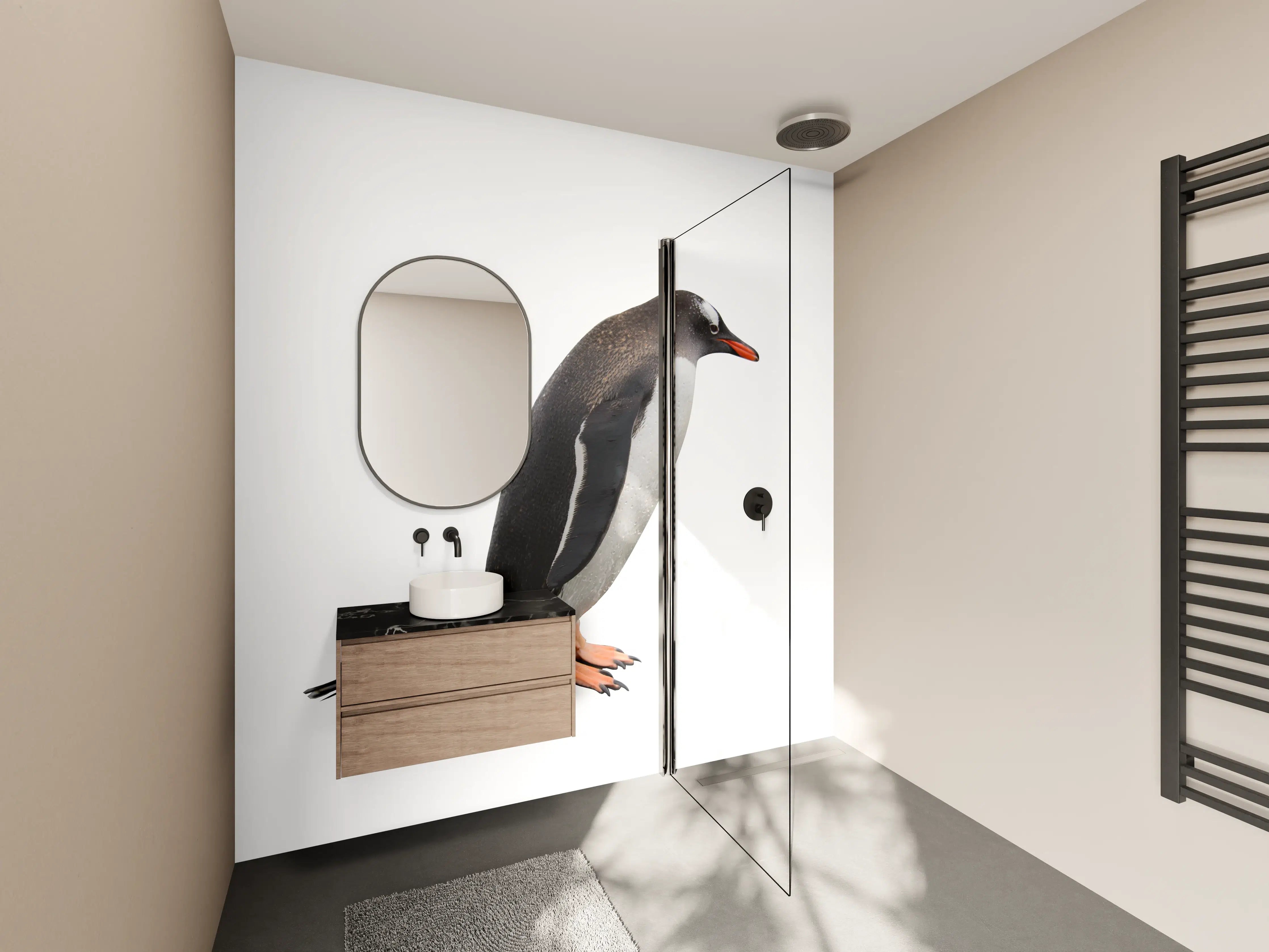 Wandverkleidung Bad - Pinguine auf weißem Hintergrund