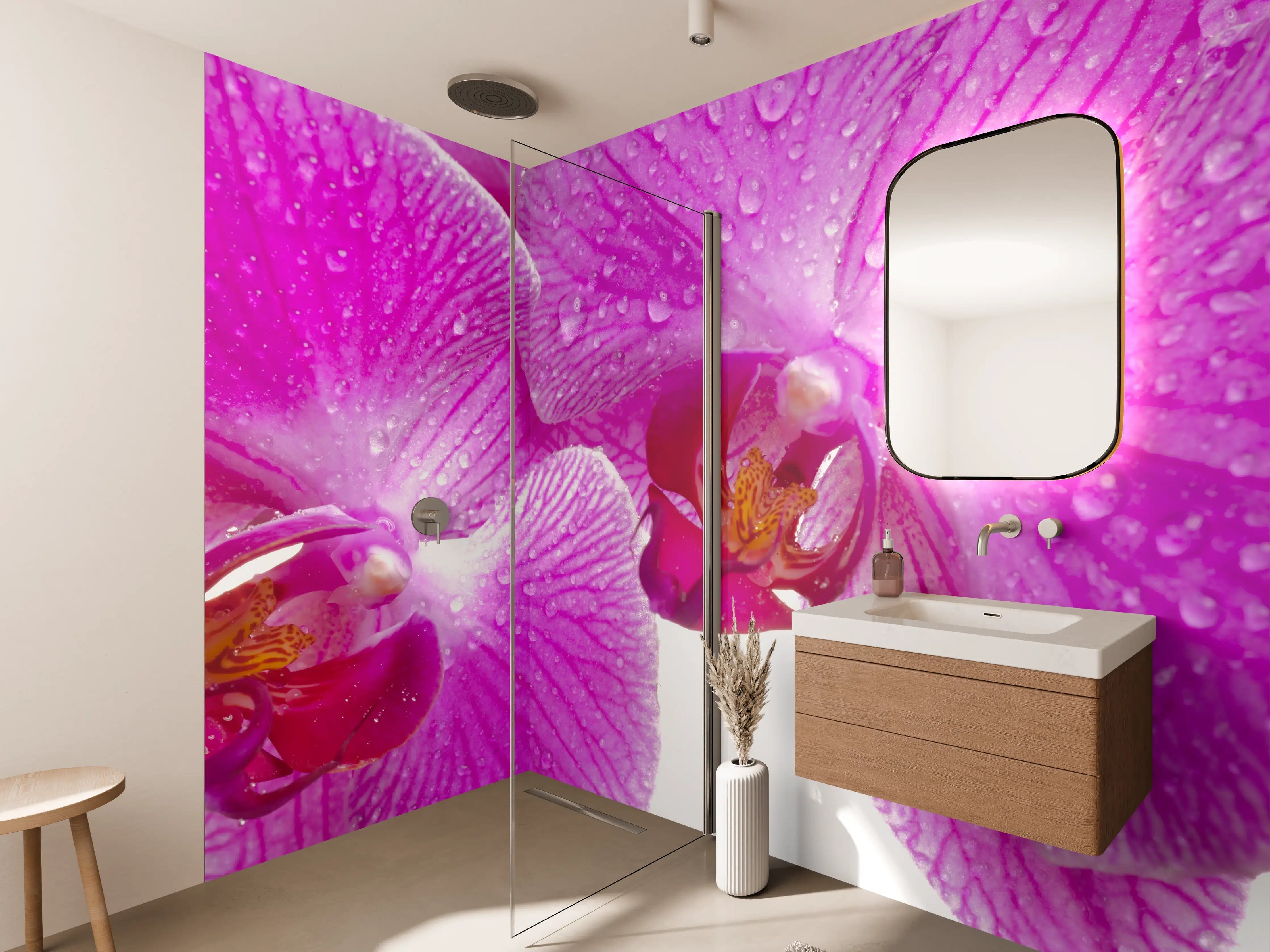 Wandverkleidung Bad - Pinke Orchideen