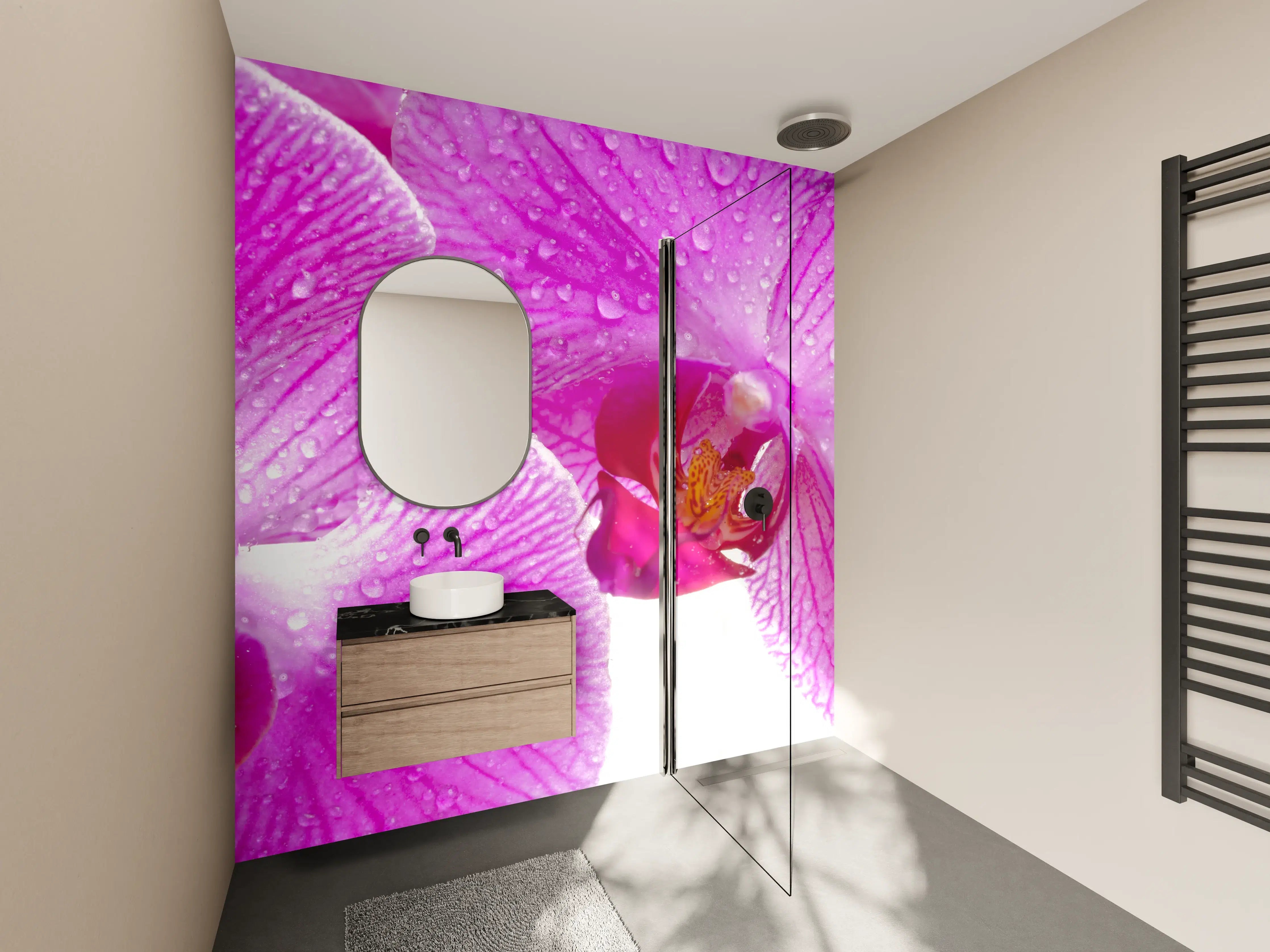 Wandverkleidung Bad - Pinke Orchideen