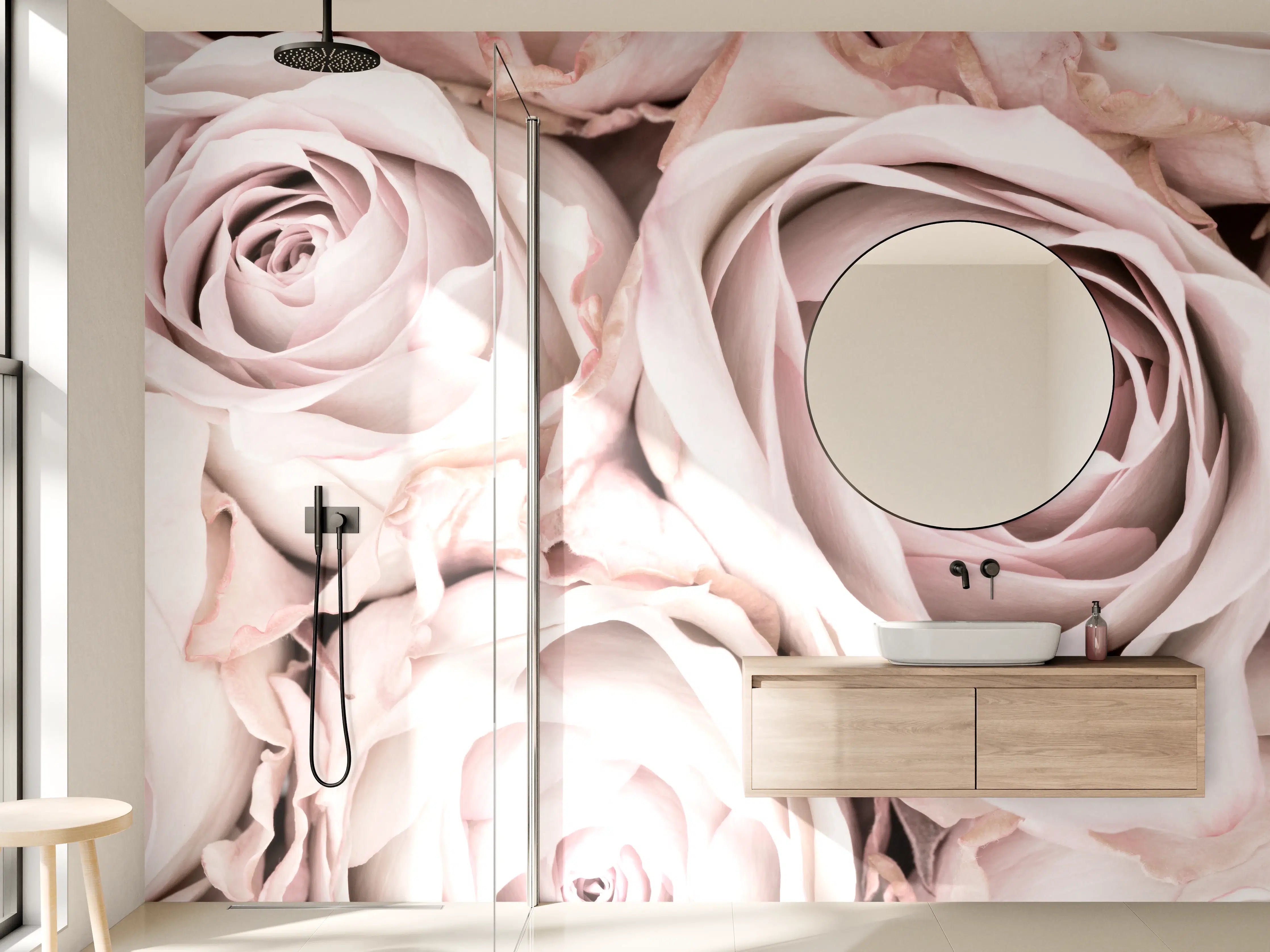 Wandverkleidung Bad - Pinke Rosen - Floral