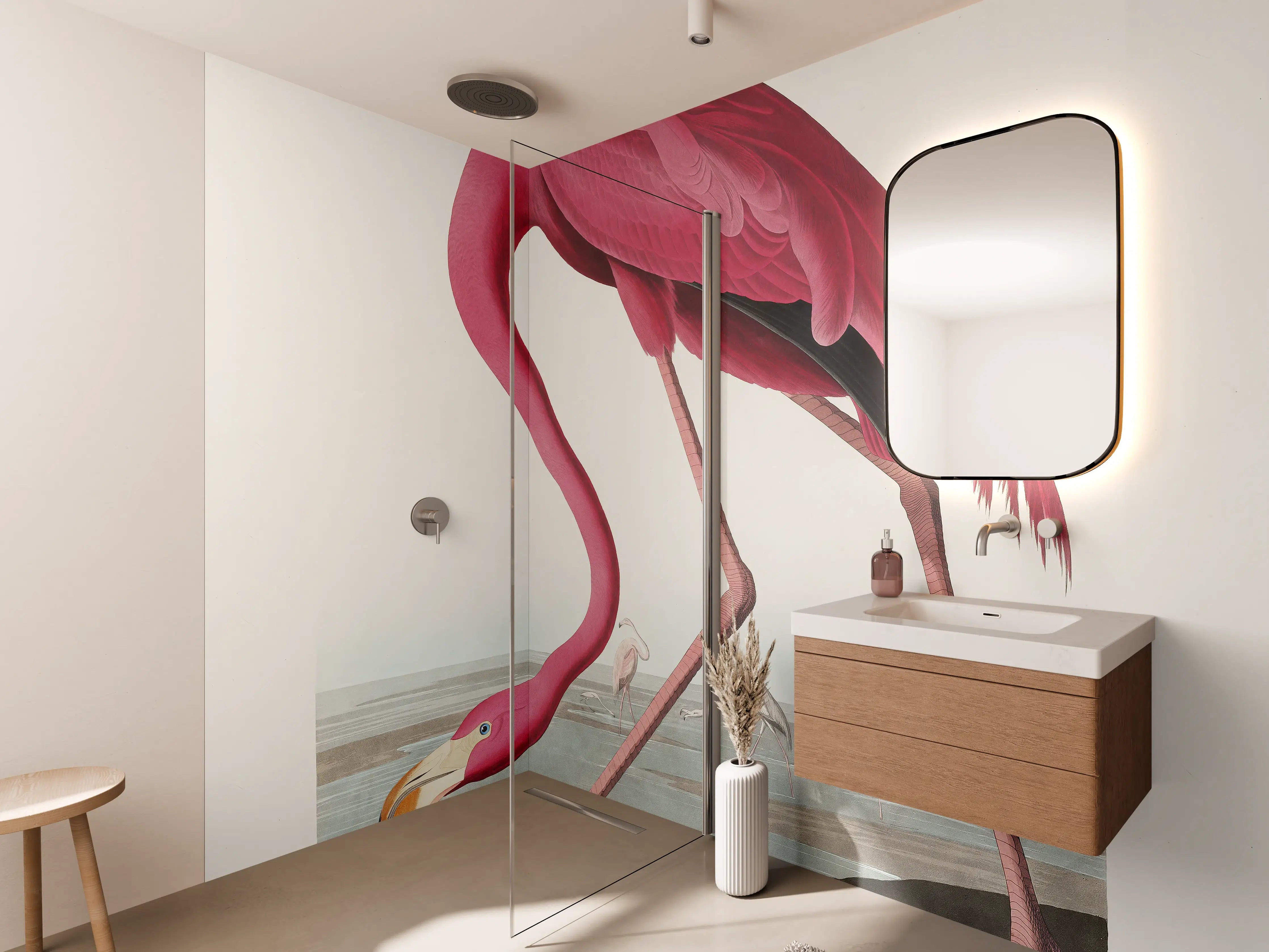Wandverkleidung Bad - Pinker Flamingo - John James Audubon