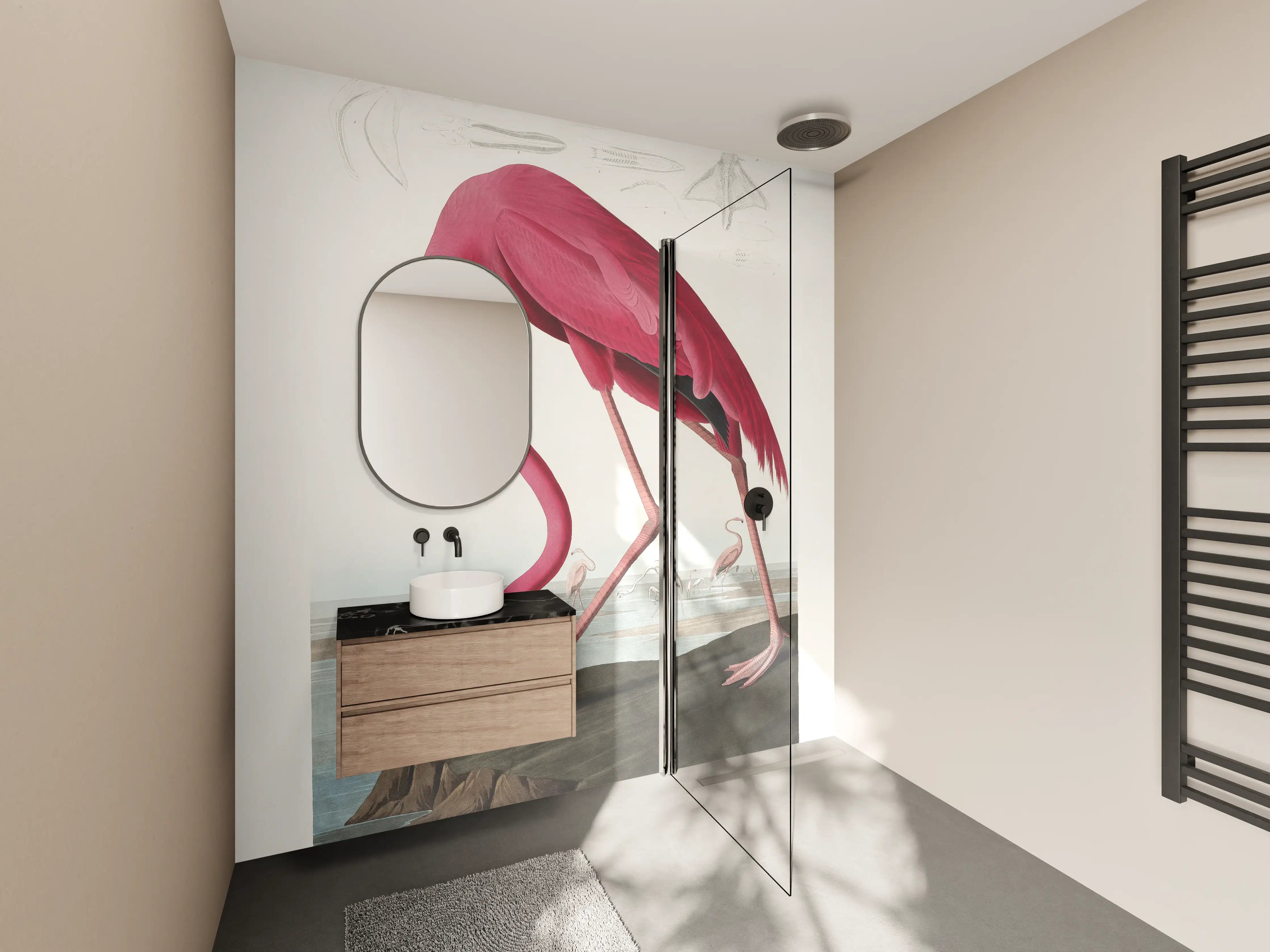 Wandverkleidung Bad - Pinker Flamingo - John James Audubon