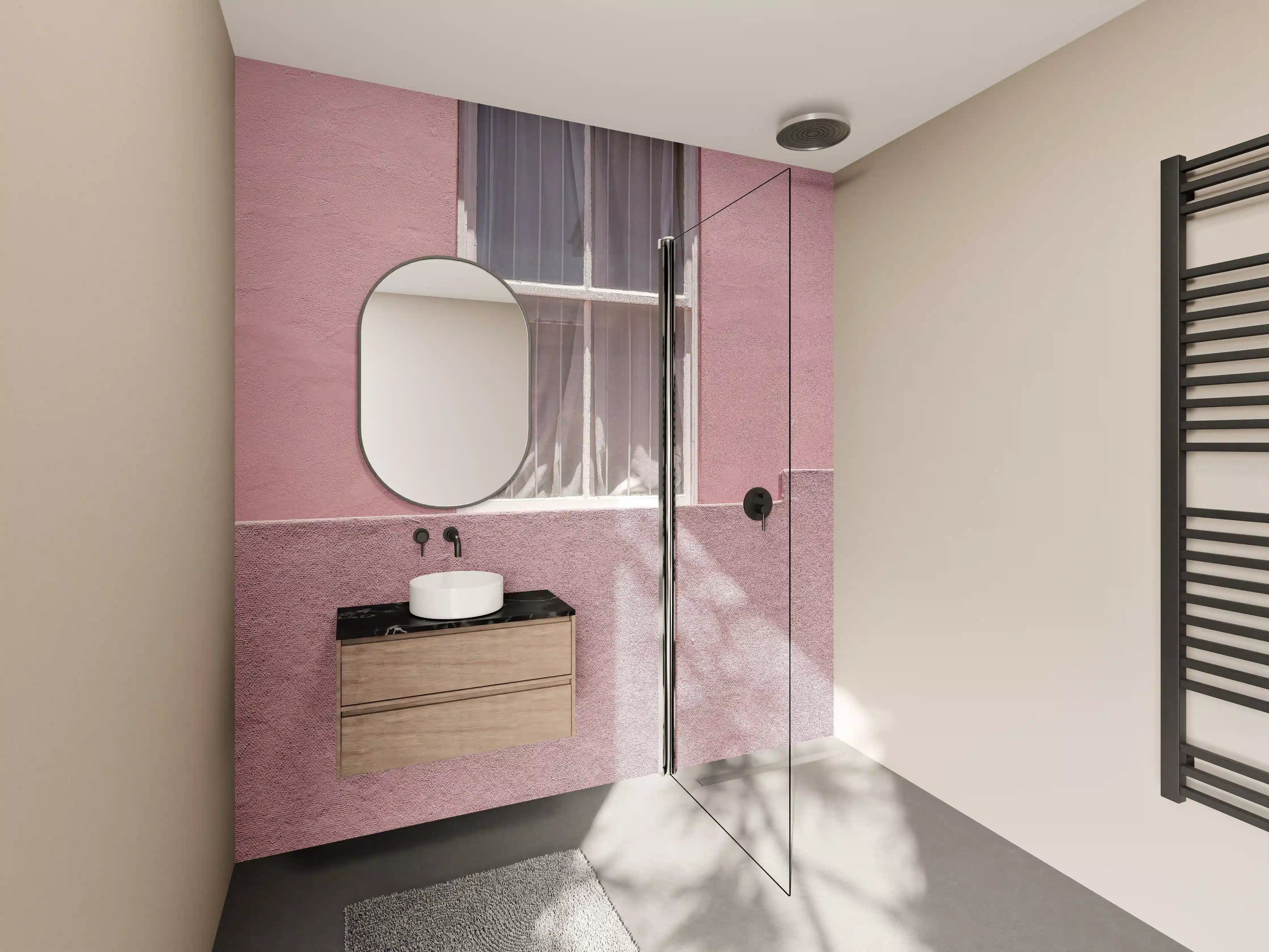 Wandverkleidung Bad - Pinkes Wandbild Urbaner Chic