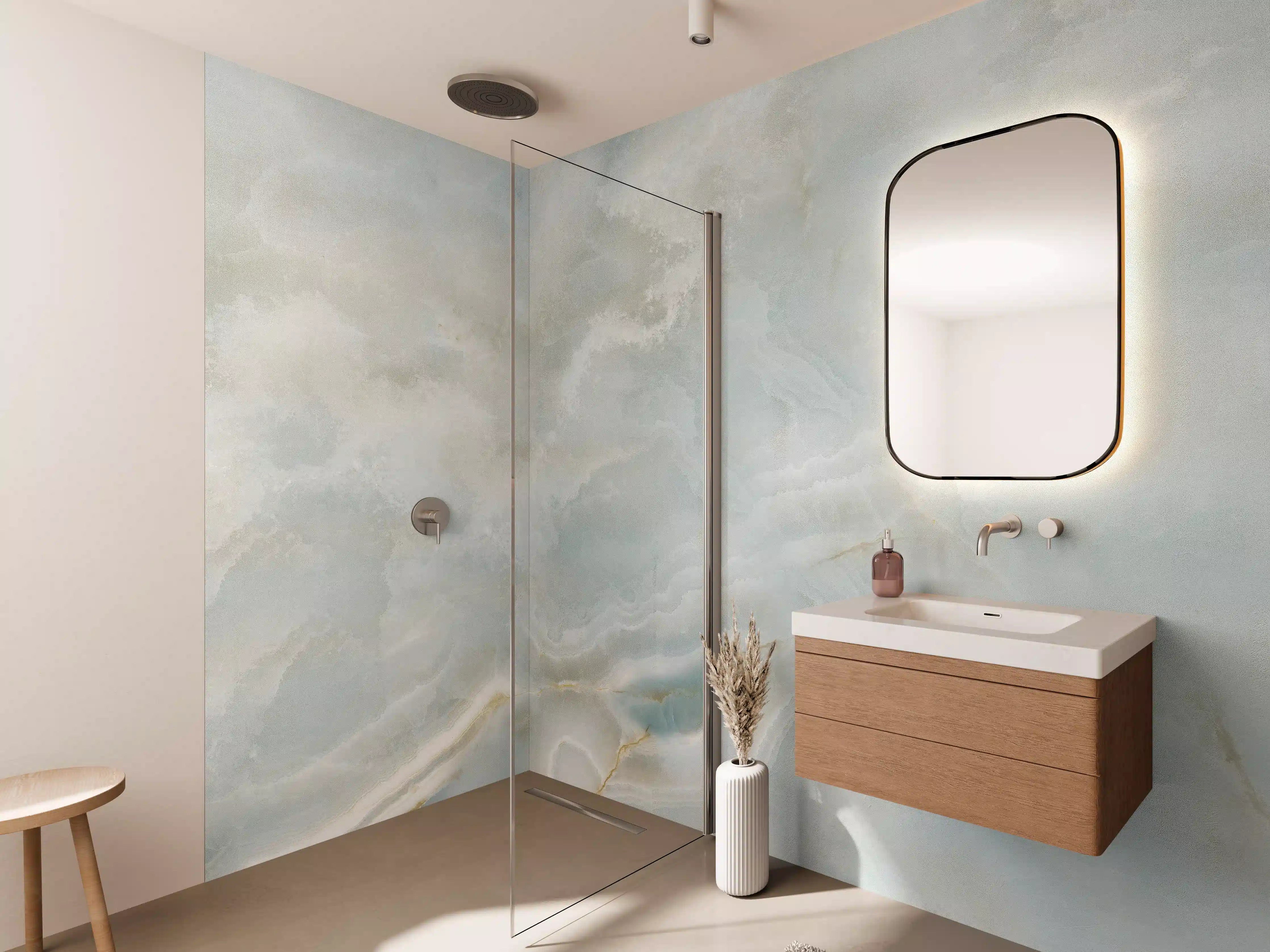 Wandverkleidung Bad - Polierter heller Onyx-Marmor 