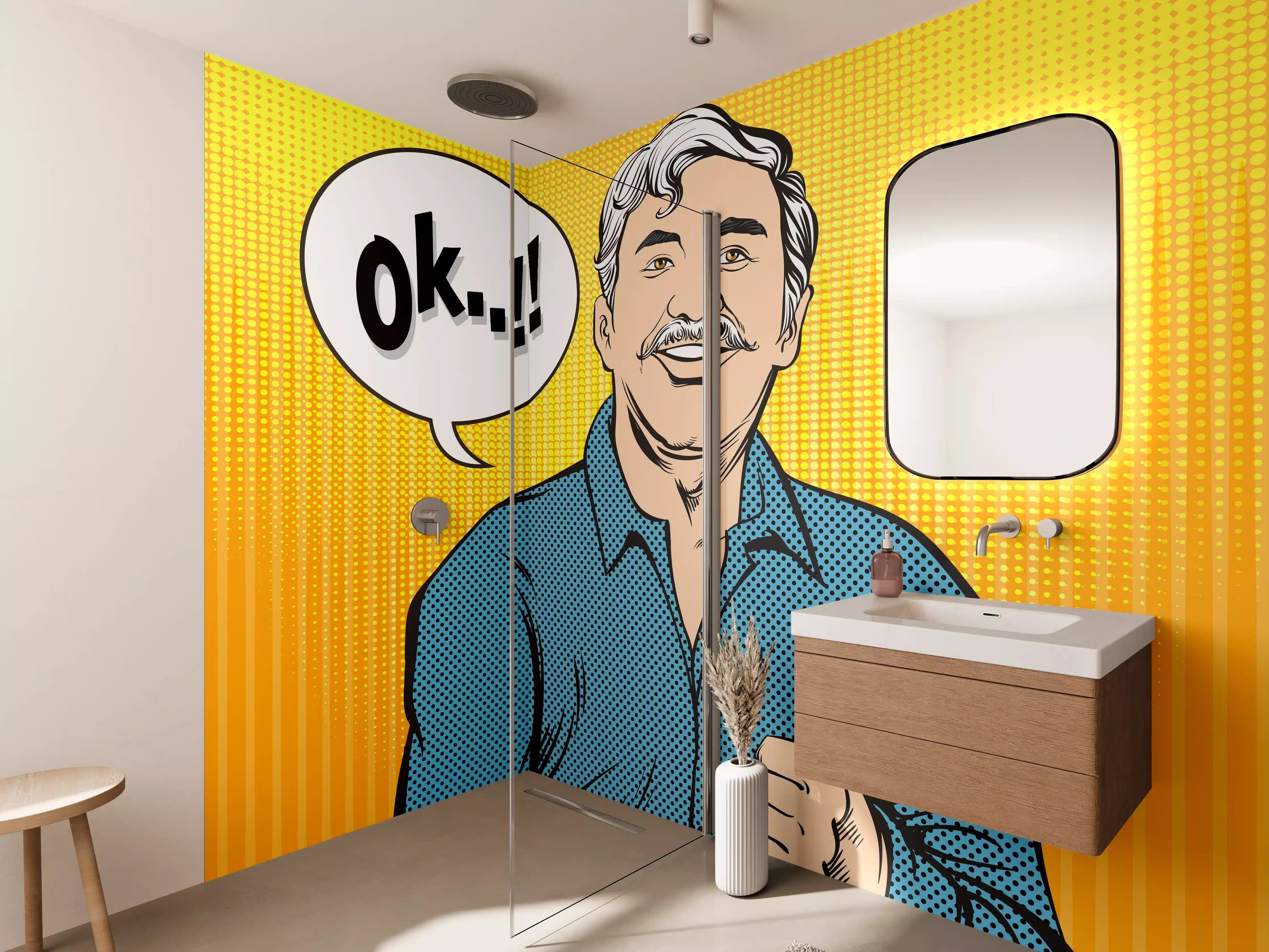 Wandverkleidung Bad - Positiver Comic-Mann Daumen hoch