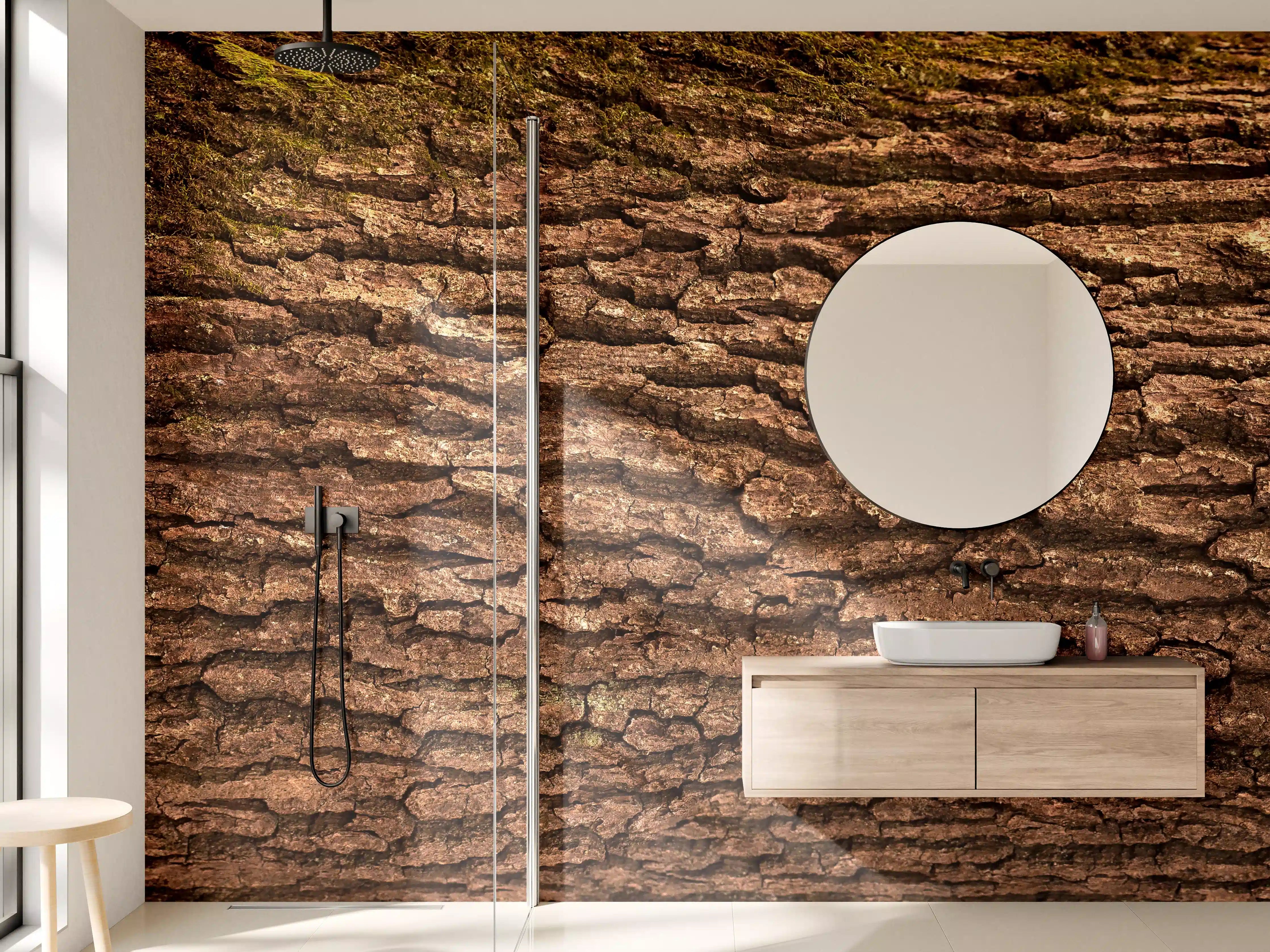 Wandverkleidung Bad - Prachtvolle Eichen-Baumrinde Panorama