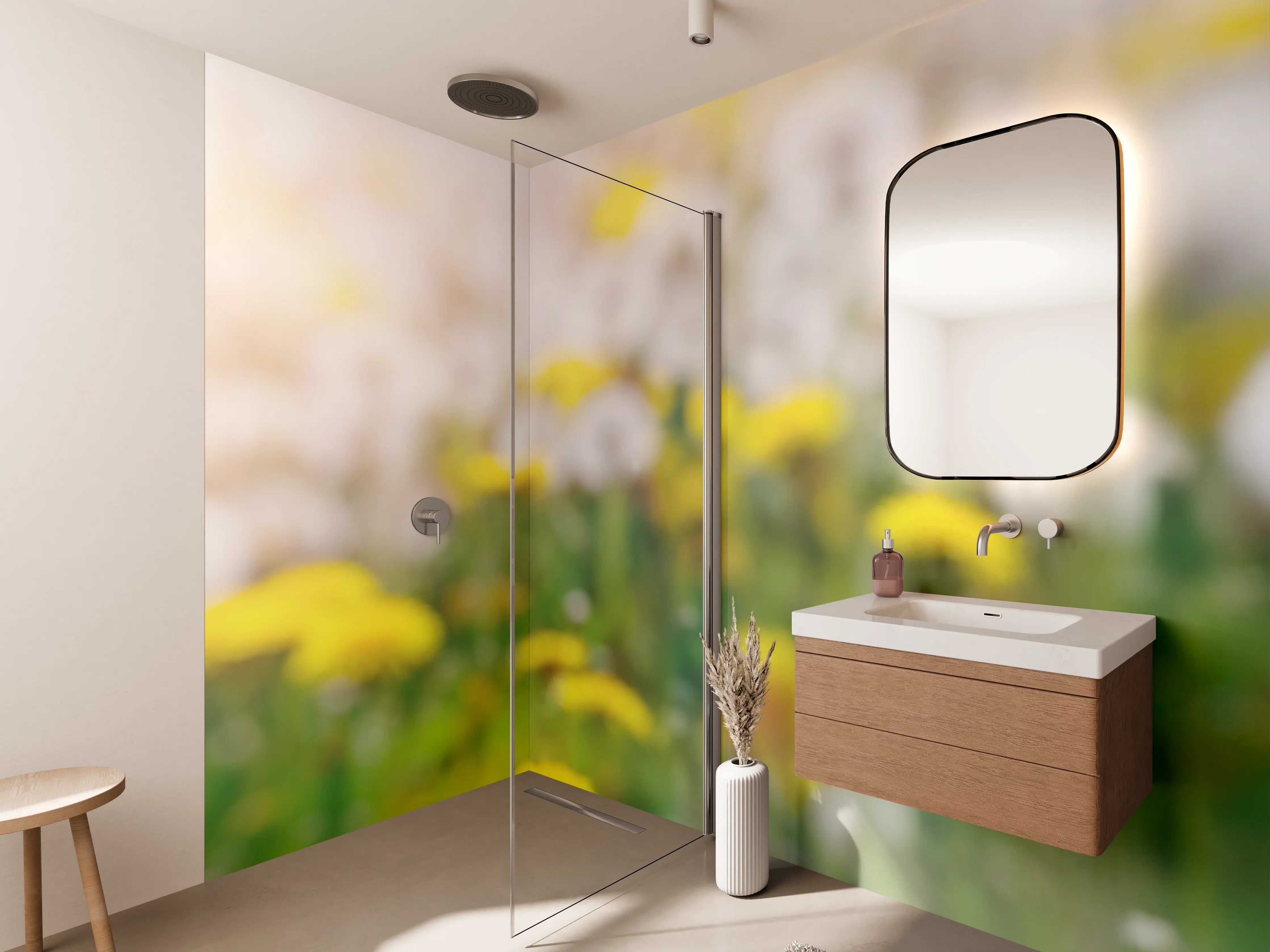 Wandverkleidung Bad - Pusteblumen-Wiese Gelb Weiß