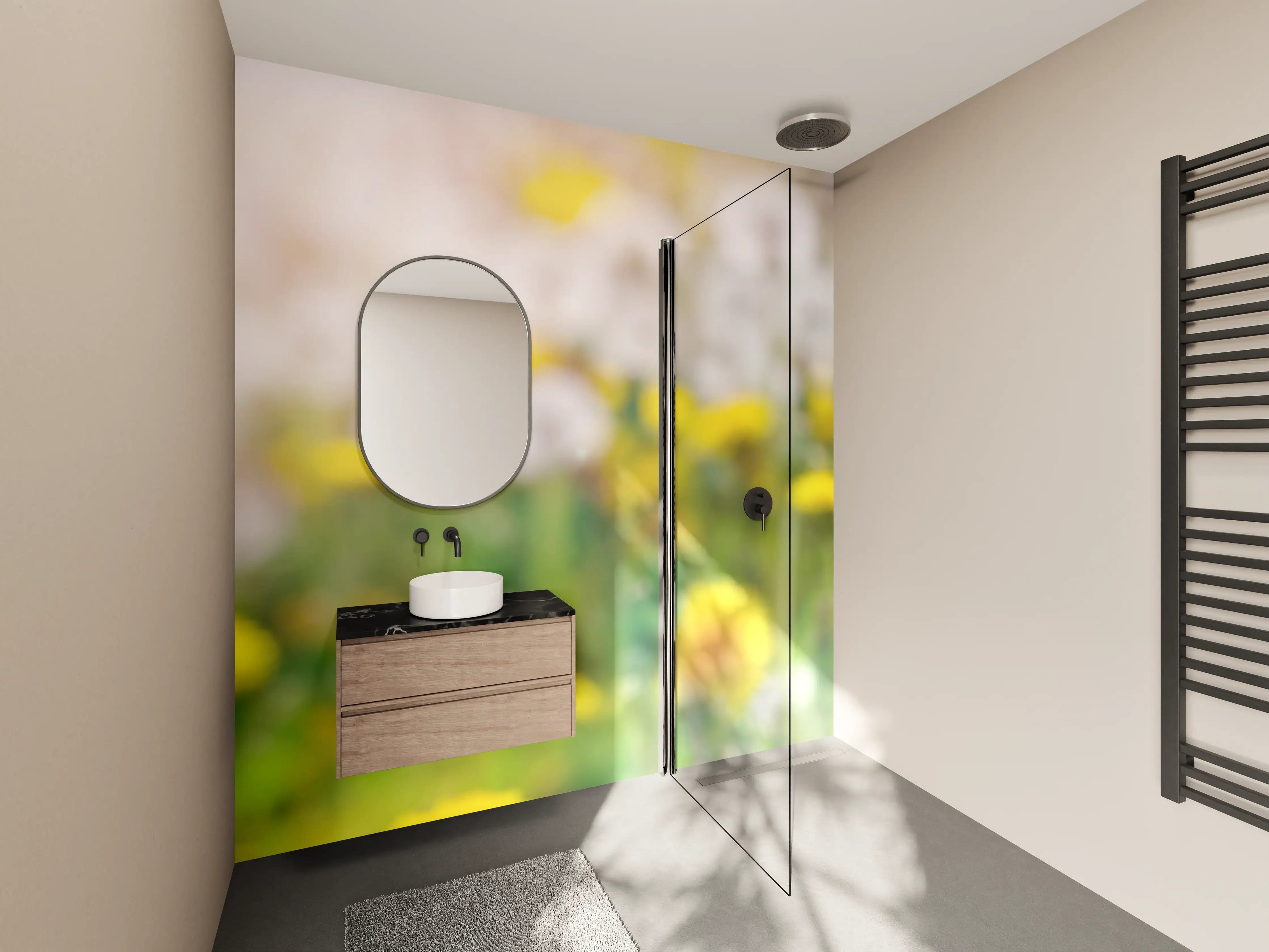 Wandverkleidung Bad - Pusteblumen-Wiese Gelb Weiß