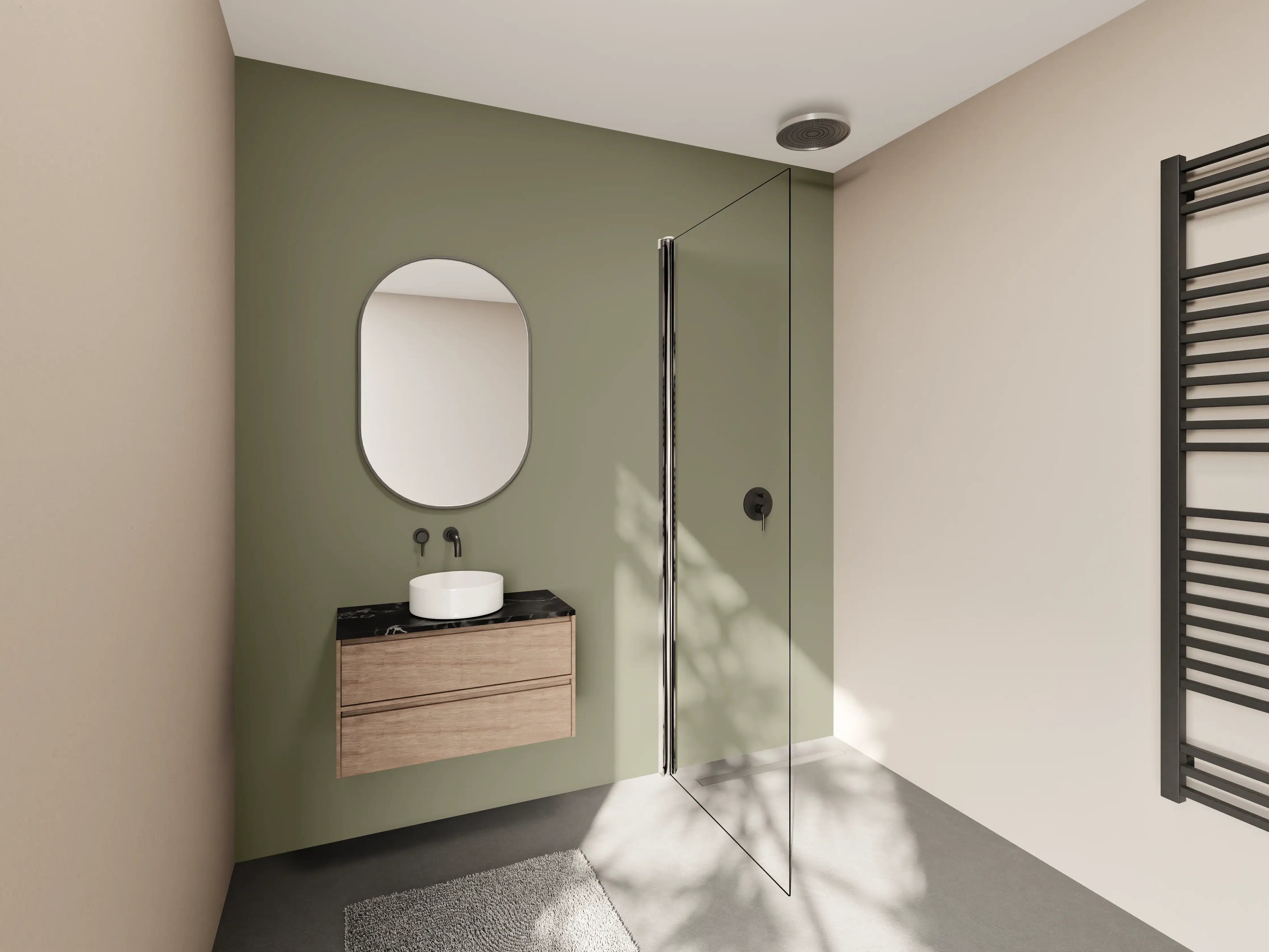 Wandverkleidung Bad - RAL 7002 (Olivgrau)