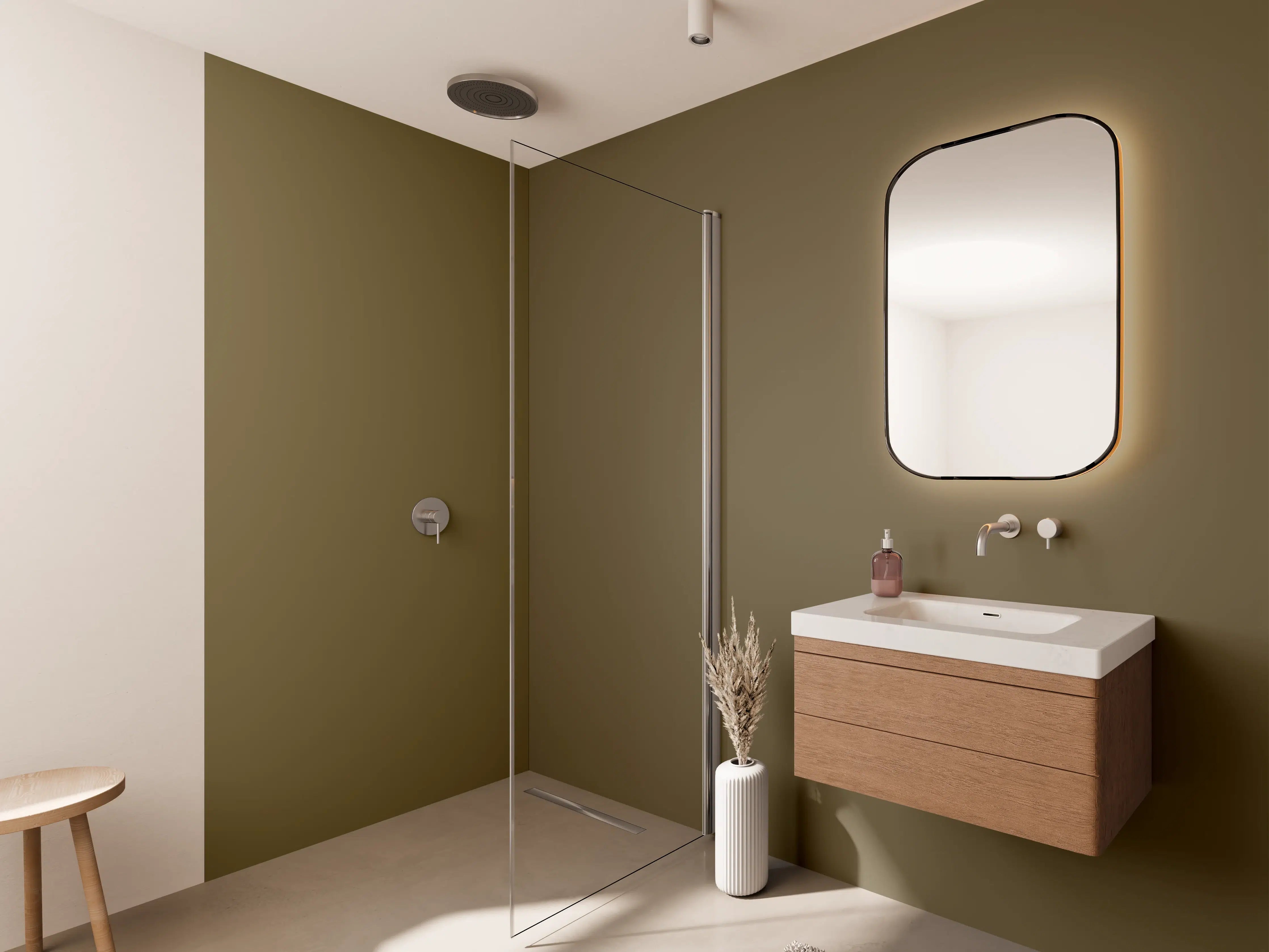 Wandverkleidung Bad - RAL 7008 (Khaki grau)