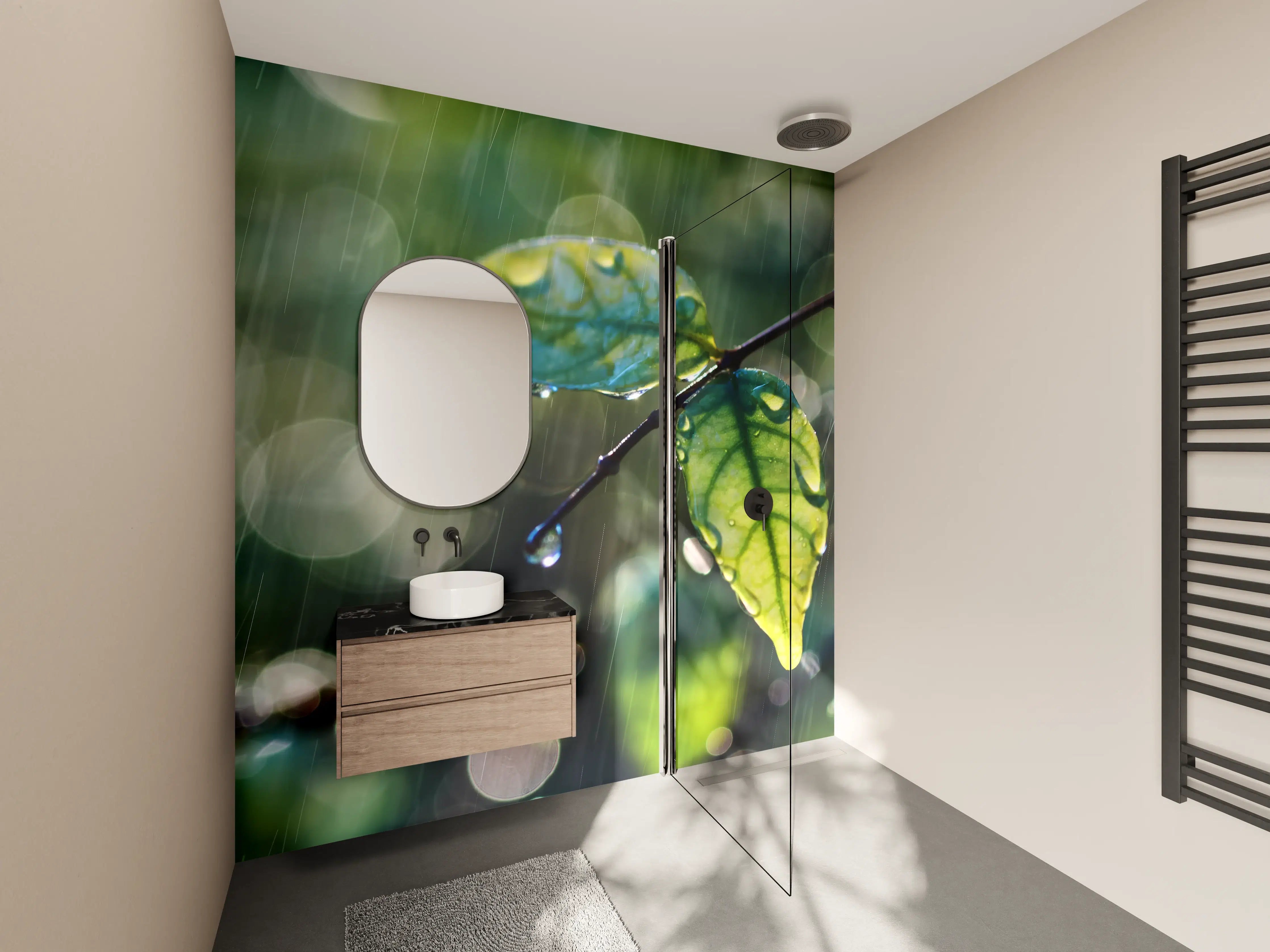 Wandverkleidung Bad - Regentropfen auf Blatt