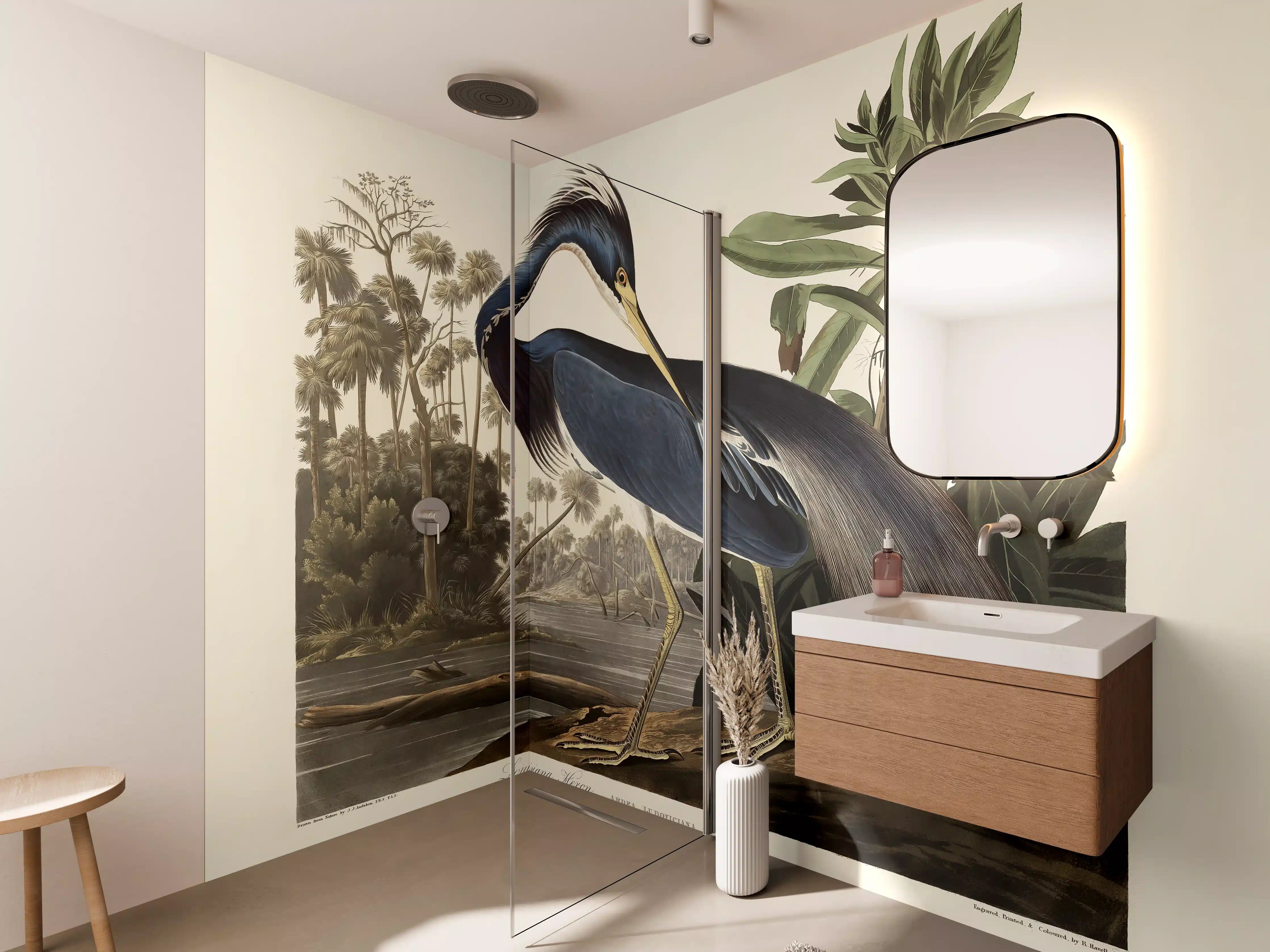 Wandverkleidung Bad - Reiher Portrait - John James Audubon