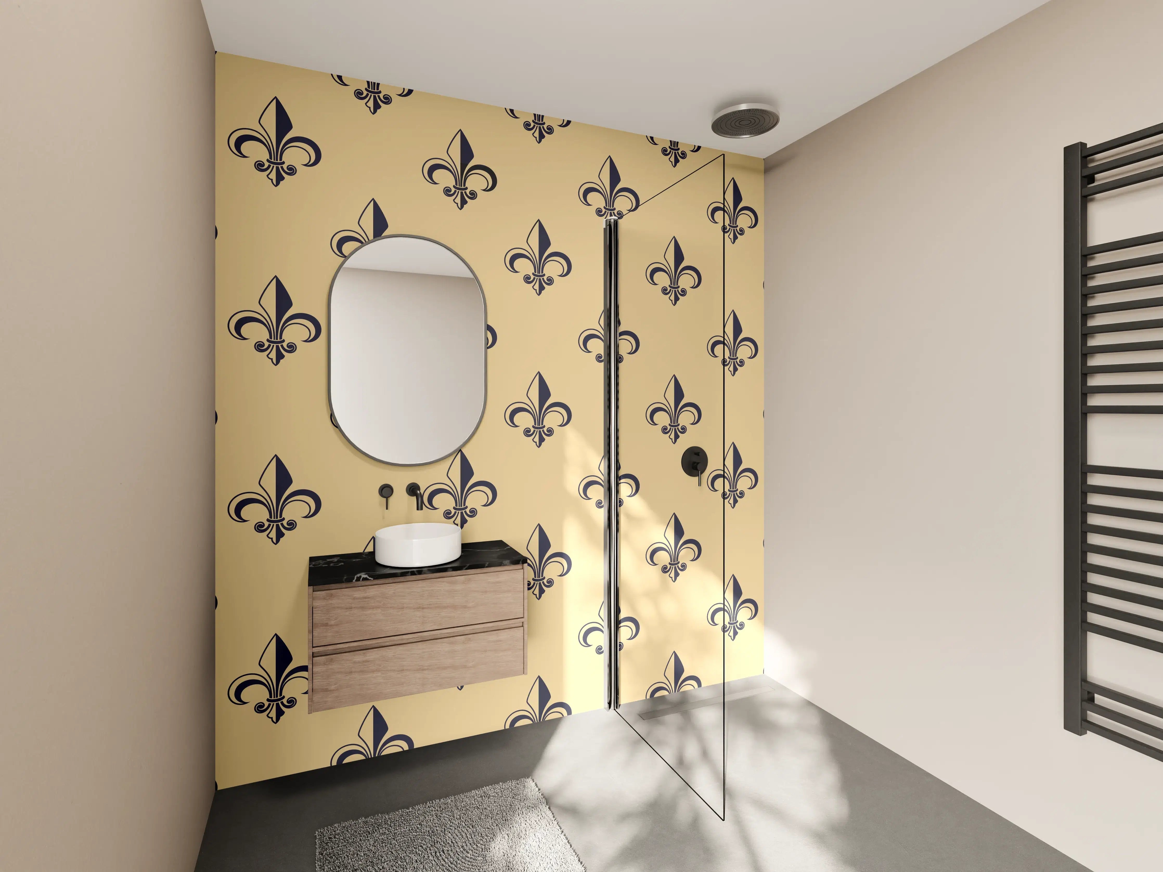 Wandverkleidung Bad - Retro-Muster Gold Braun