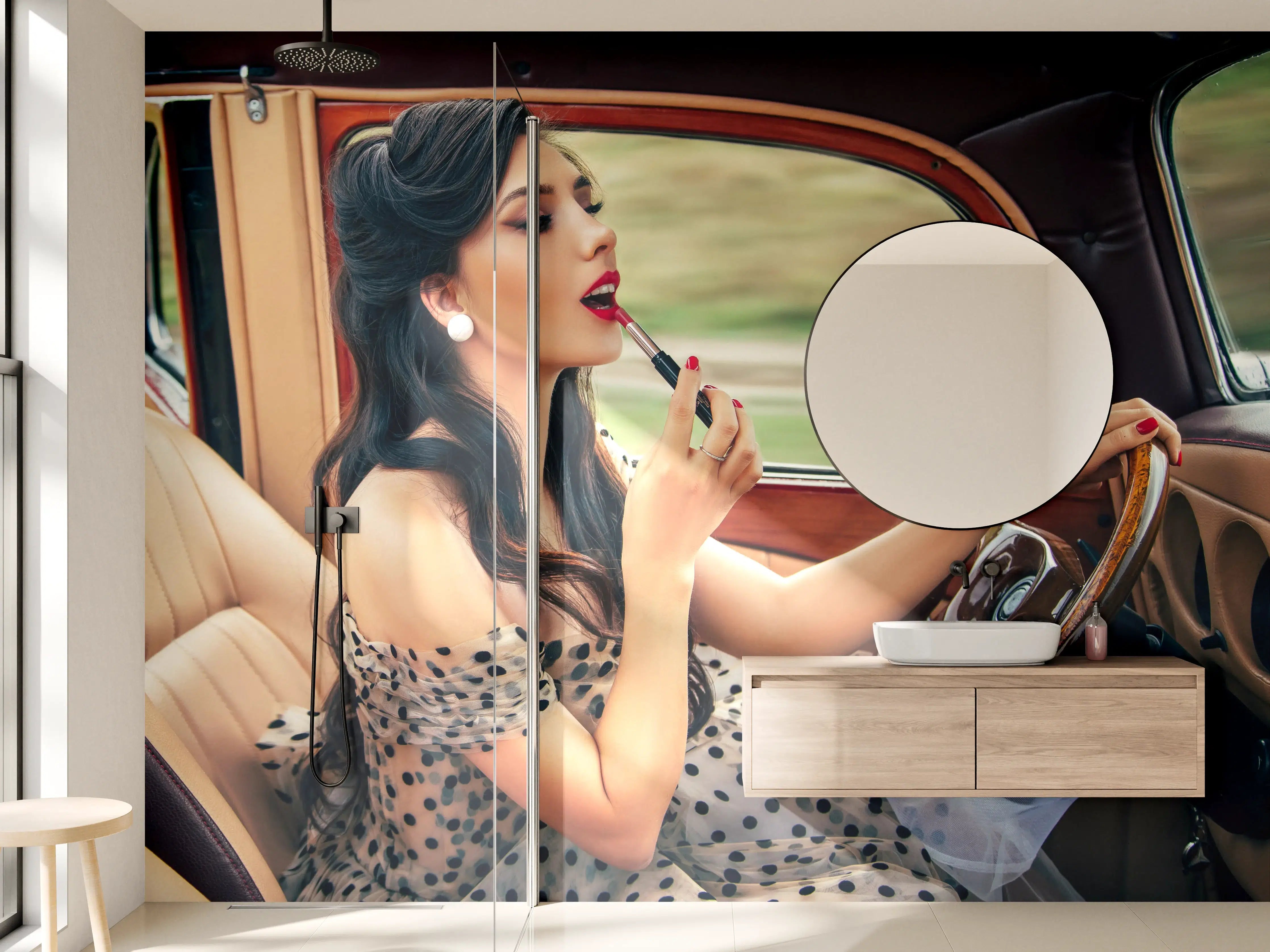 Wandverkleidung Bad - Retro-Pin-Up Auto-Makeup