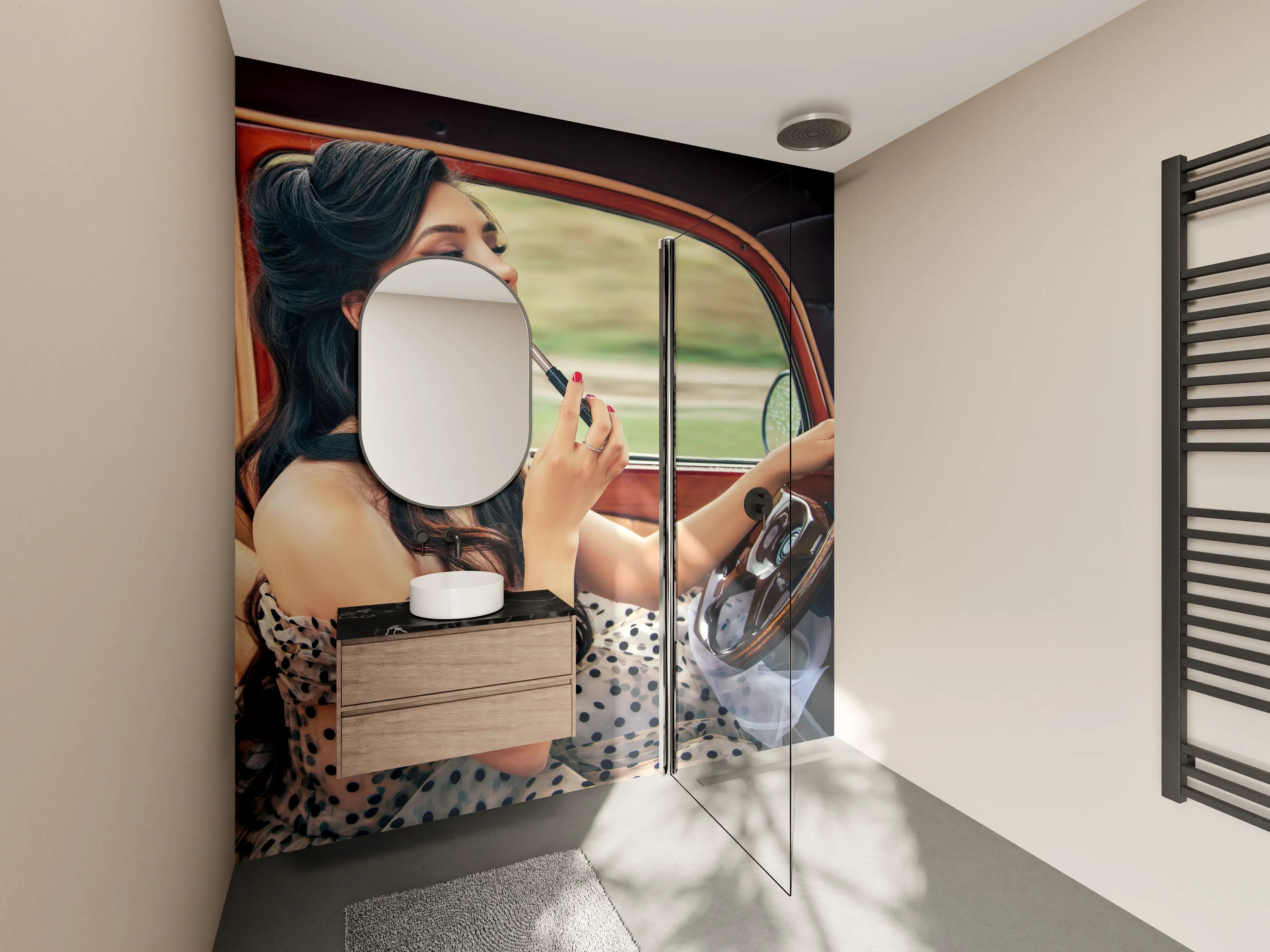 Wandverkleidung Bad - Retro-Pin-Up Auto-Makeup