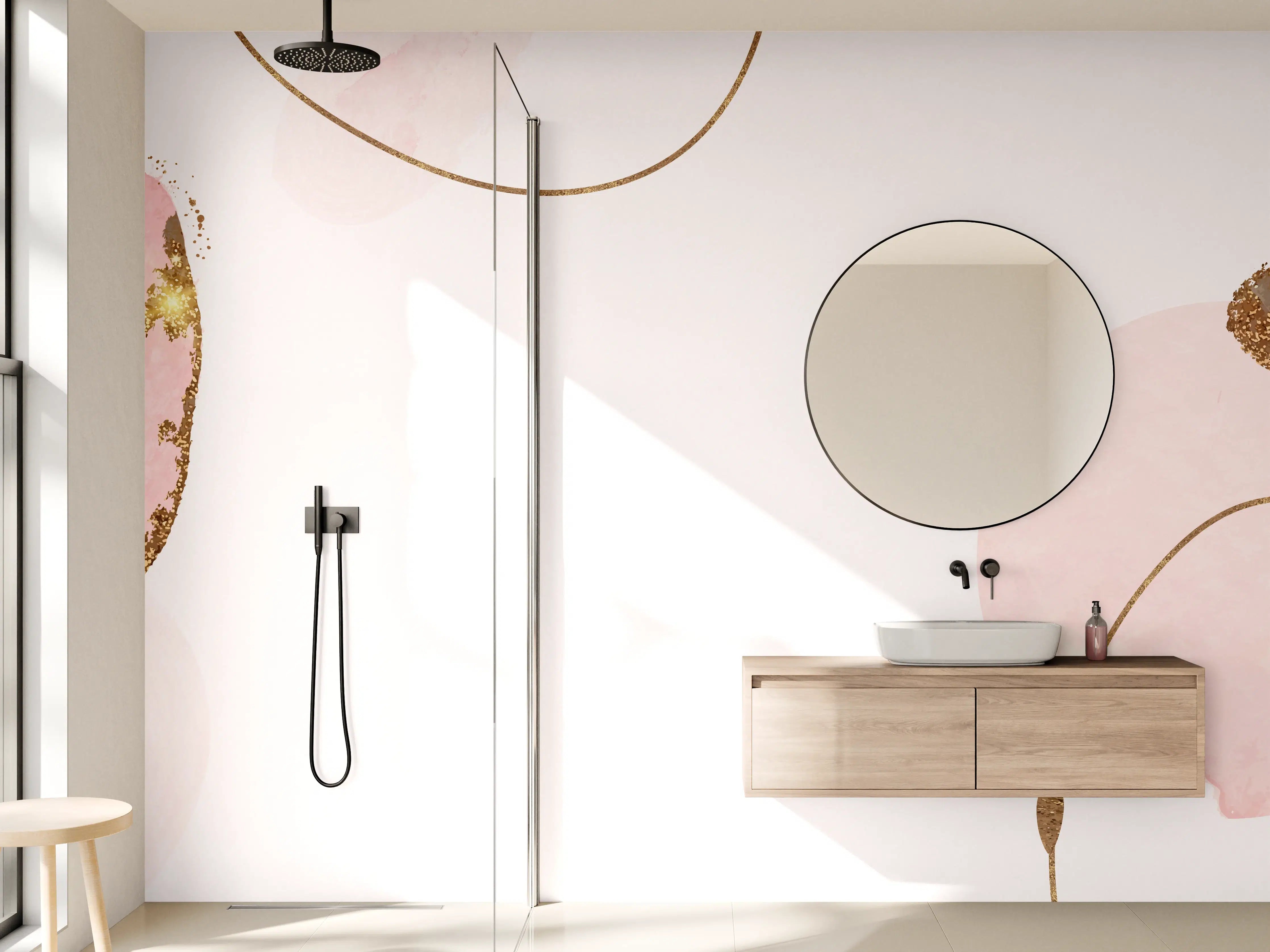Wandverkleidung Bad - Rosa Gold Akzent Aquarell