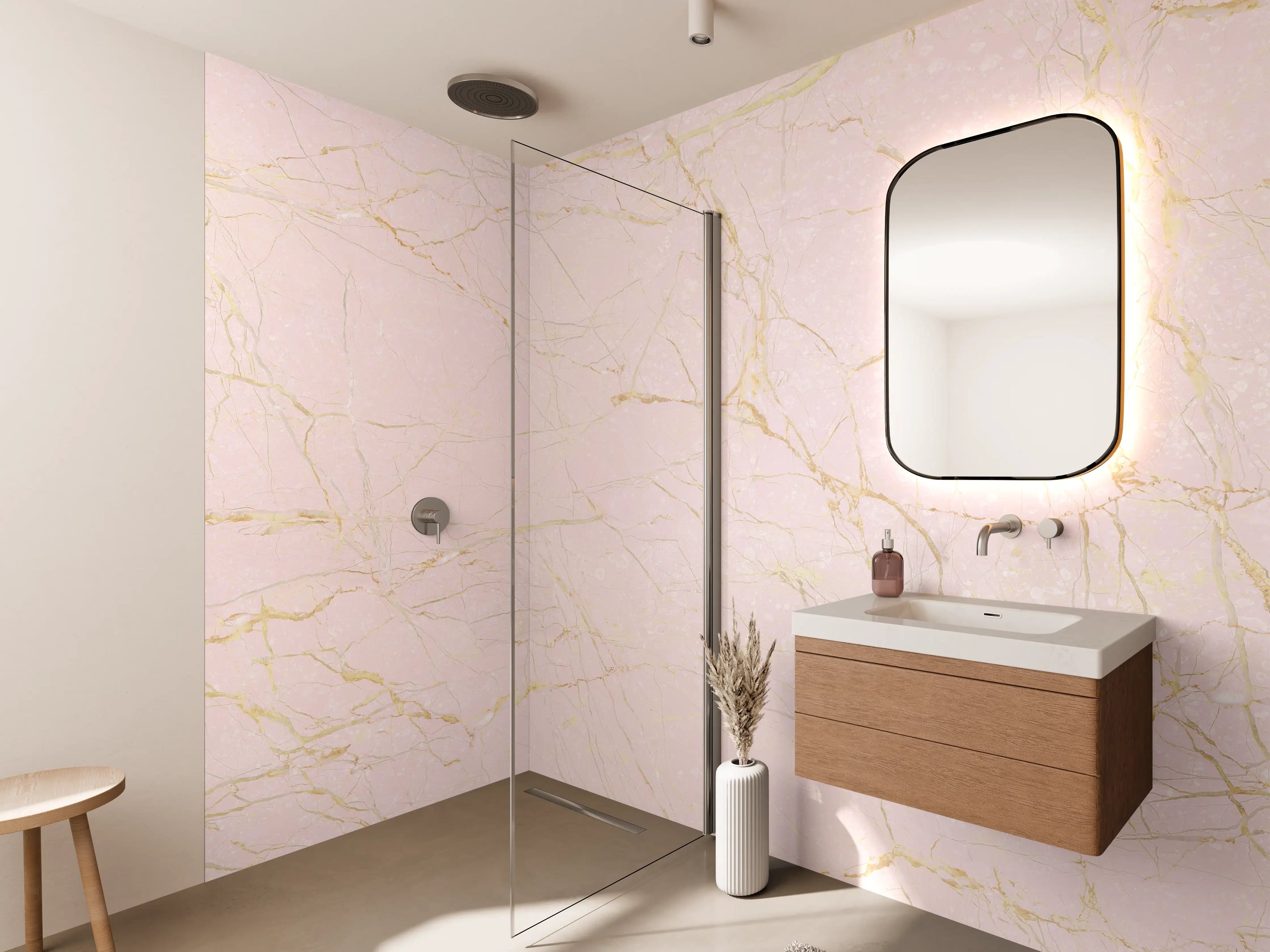 Wandverkleidung Bad - Rosa-Gold Marmor