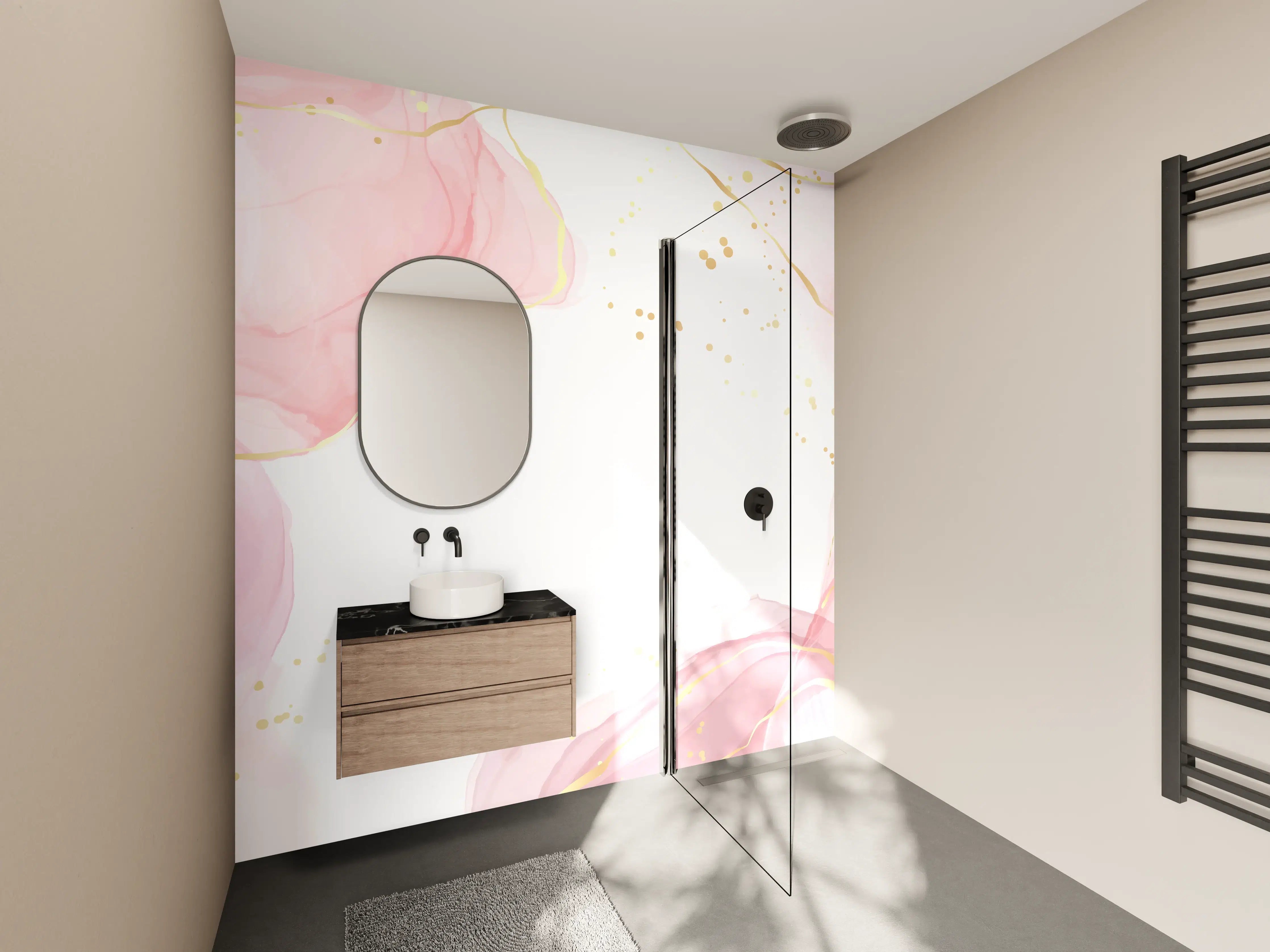 Wandverkleidung Bad - Rosé-Goldene Abstrakte Kunst