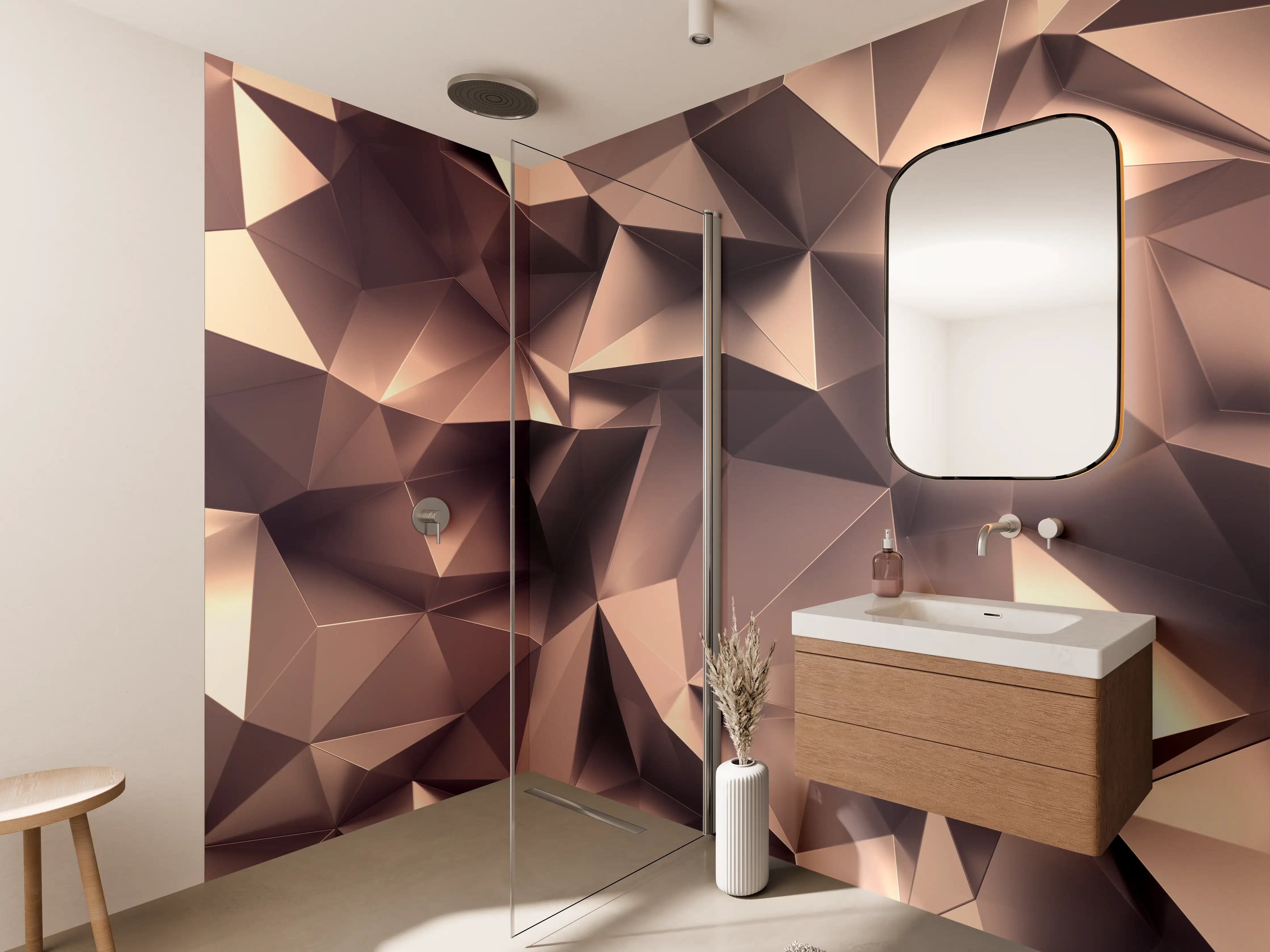 Wandverkleidung Bad - Roségold Kristall-Polygon-Hintergrund