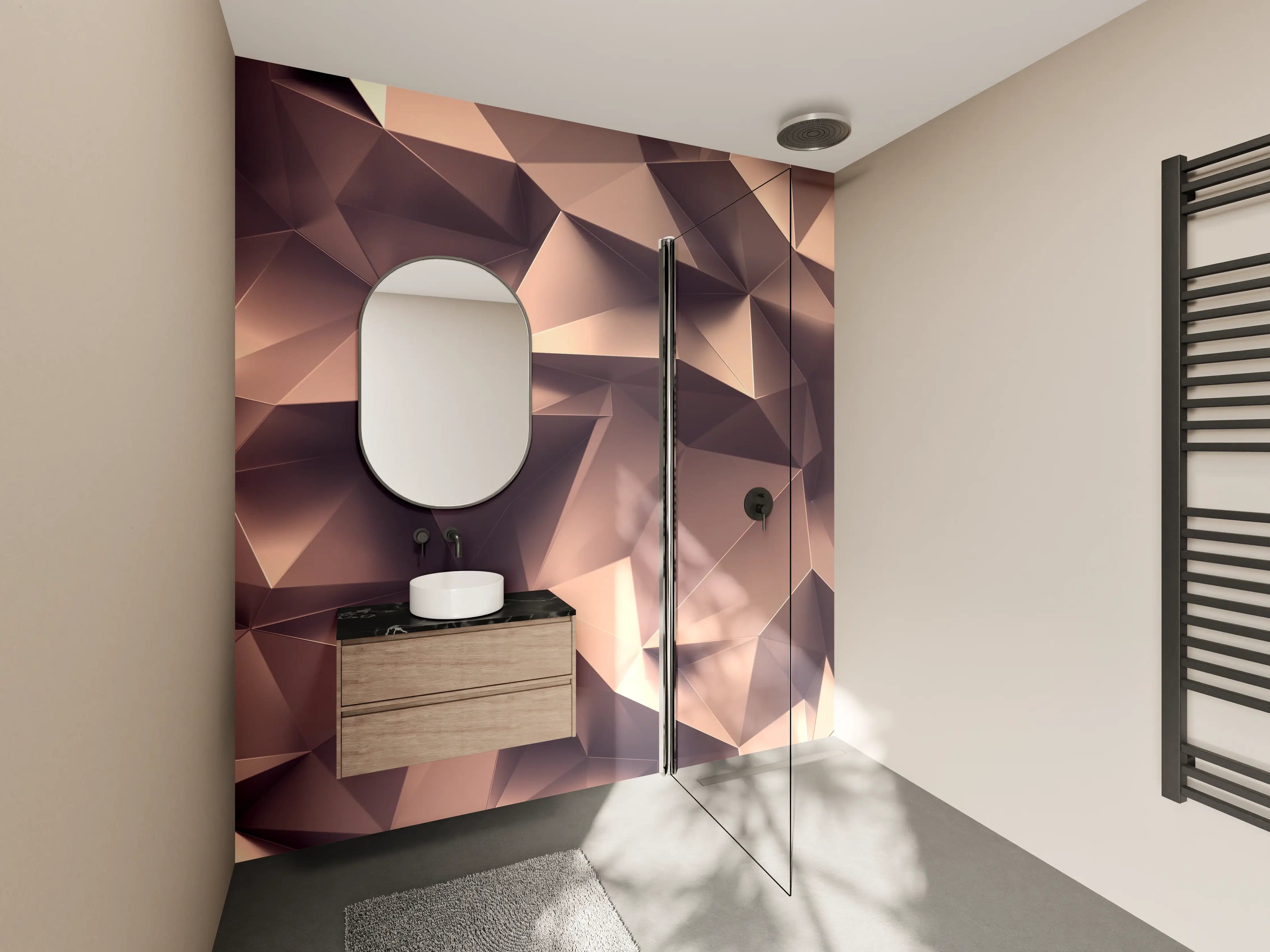 Wandverkleidung Bad - Roségold Kristall-Polygon-Hintergrund