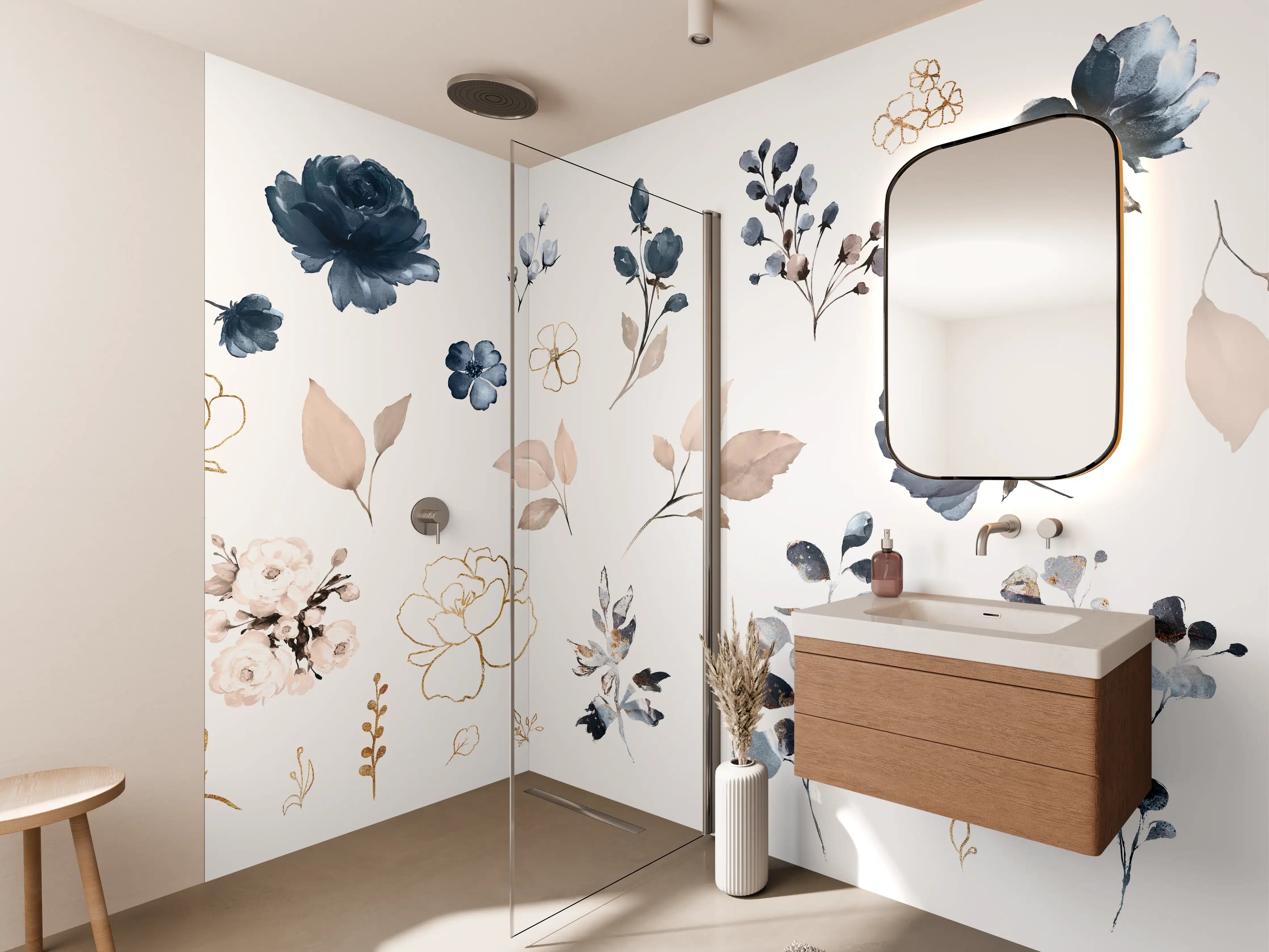 Wandverkleidung Bad - Rosen im Aquarell-Design