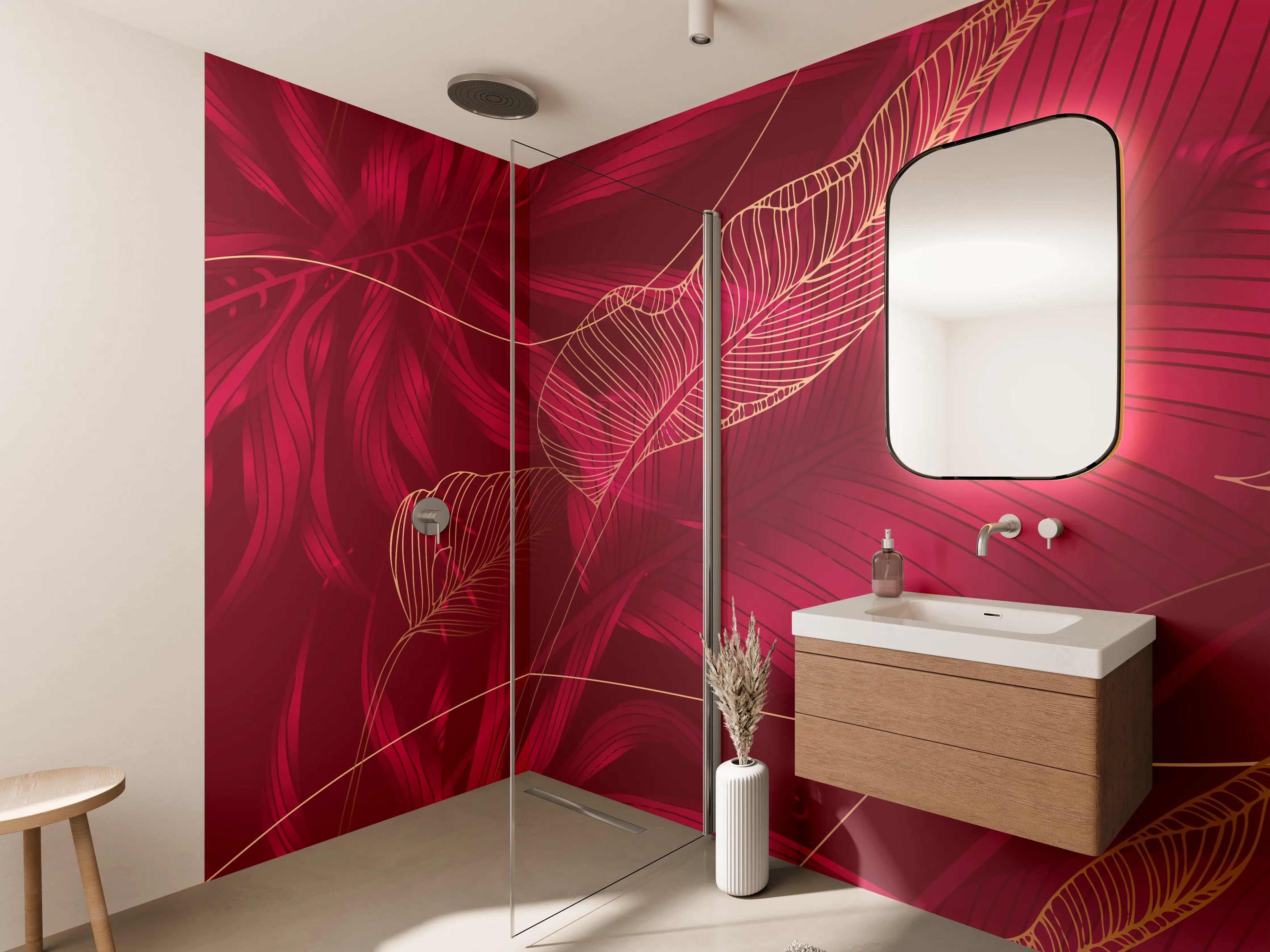 Wandverkleidung Bad - Rote Florale Muster Textur