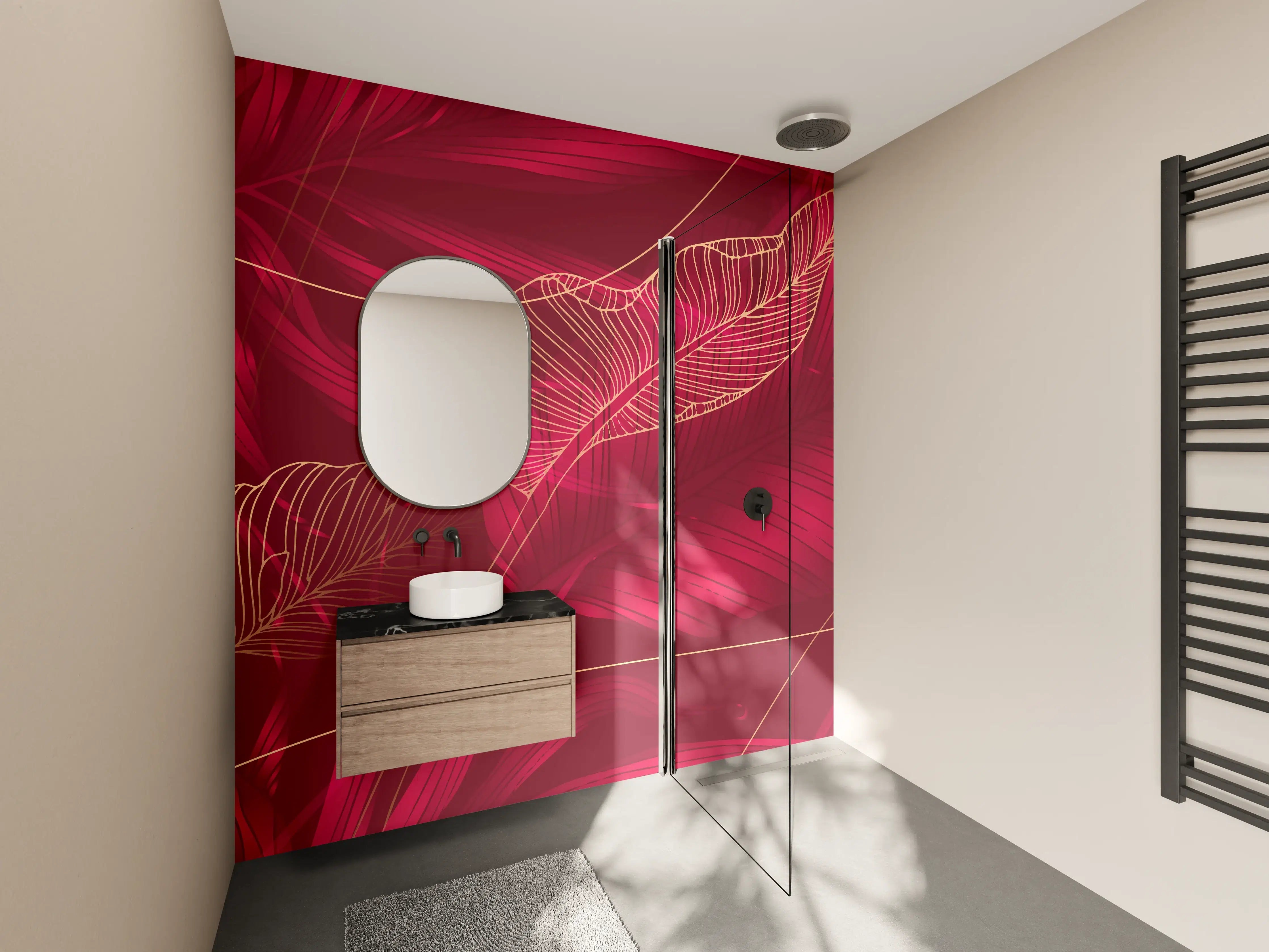Wandverkleidung Bad - Rote Florale Muster Textur
