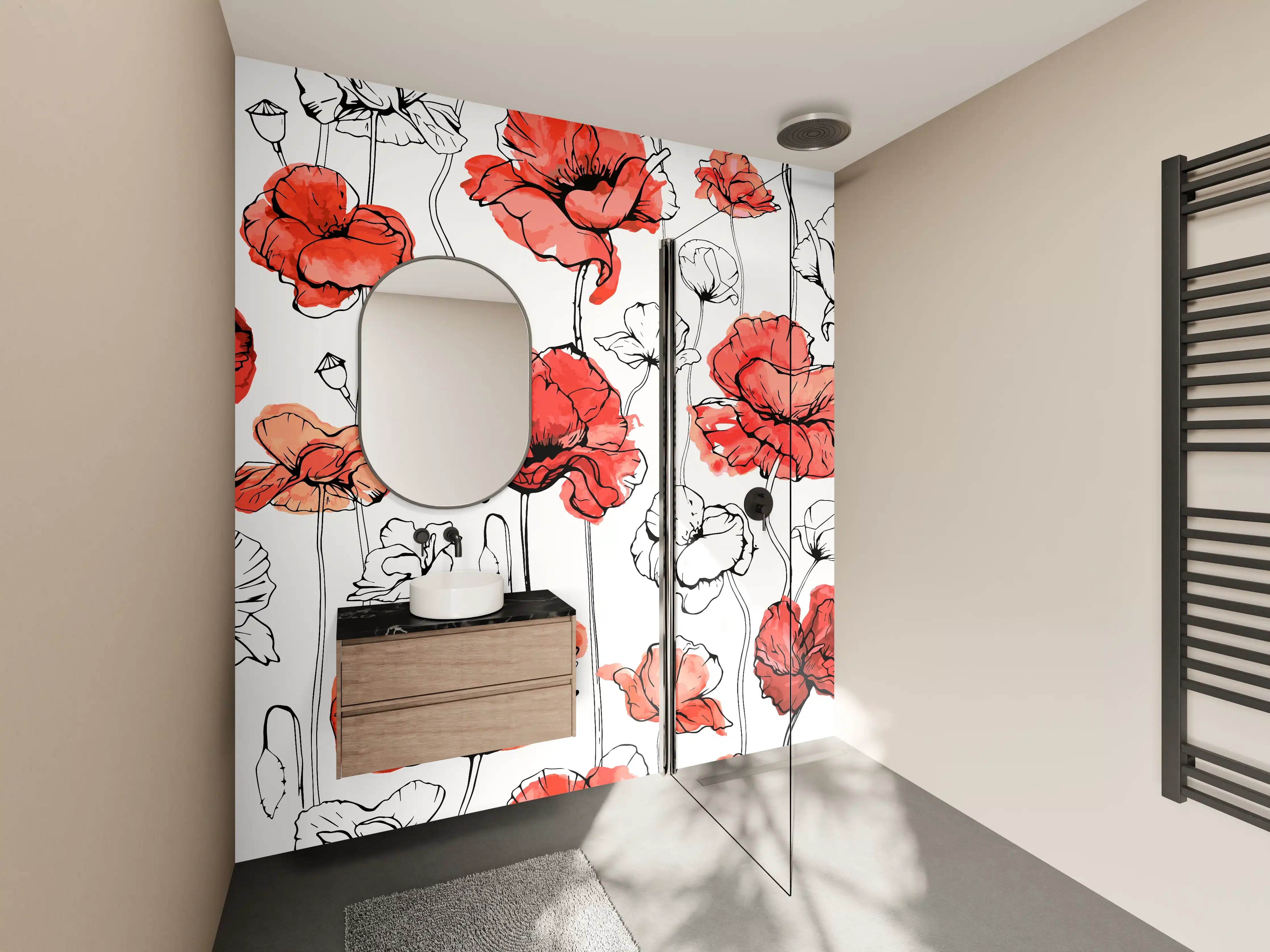 Wandverkleidung Bad - Rote Mohnblumen in sonniger Wiese