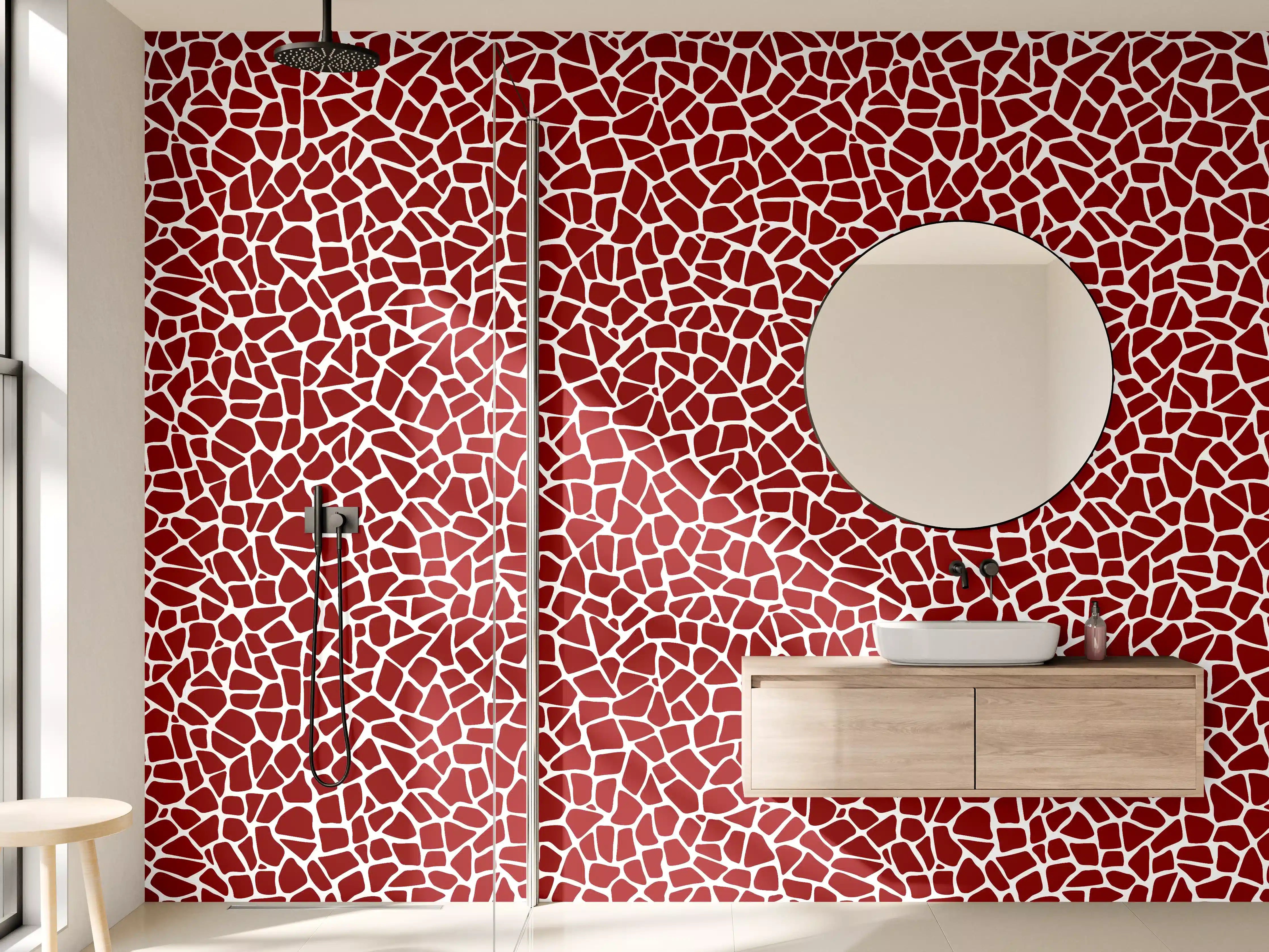 Wandverkleidung Bad - Rote Mosaikstruktur mit organischer Form