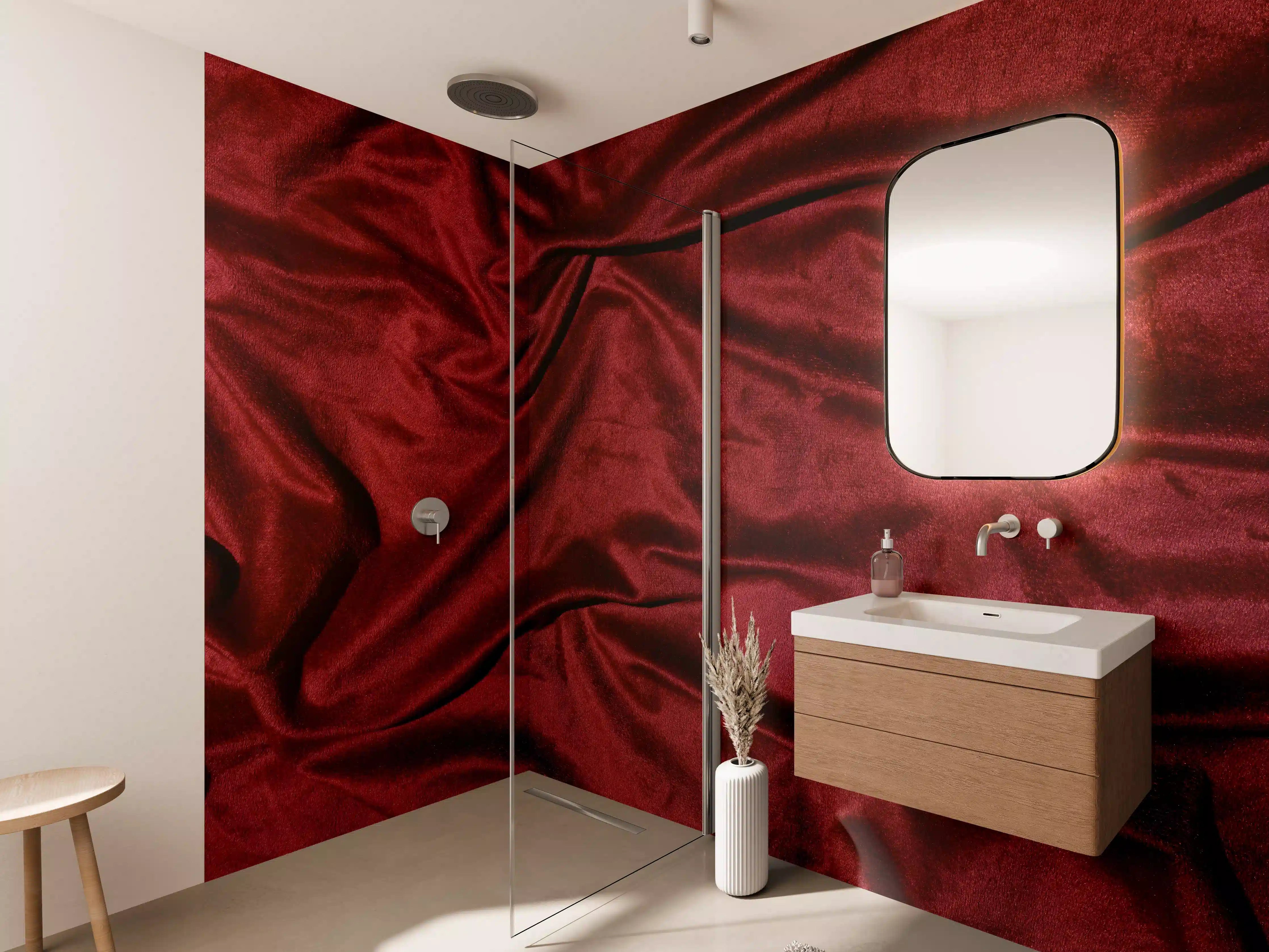 Wandverkleidung Bad - Rote Satin Seide