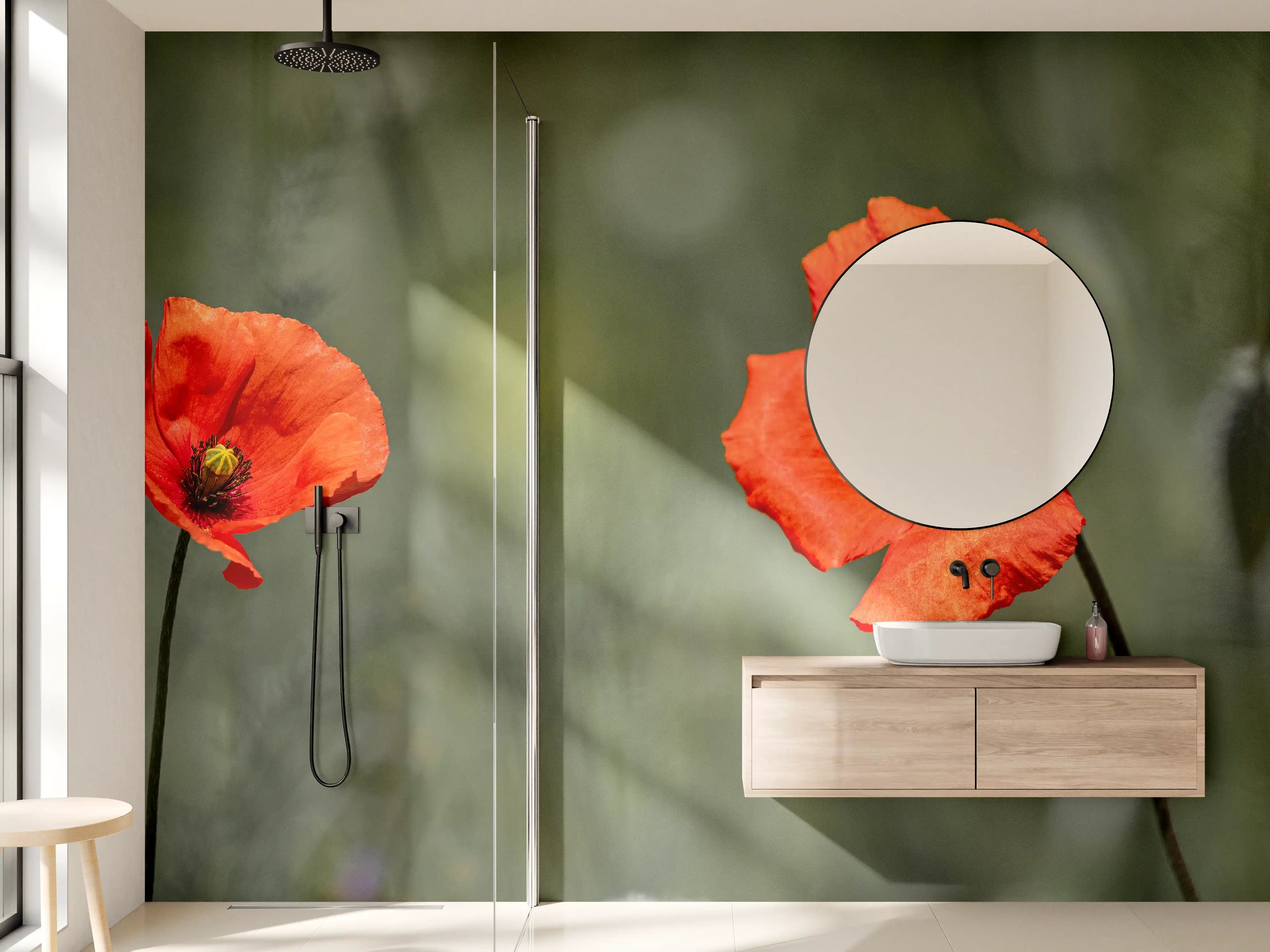 Wandverkleidung Bad - Roter Mohn inmitten des Grüns